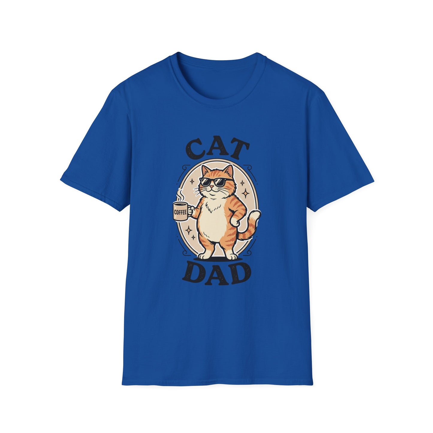 Cat Dad T‑Shirt — Cool Cat with Coffee Graphic Tee