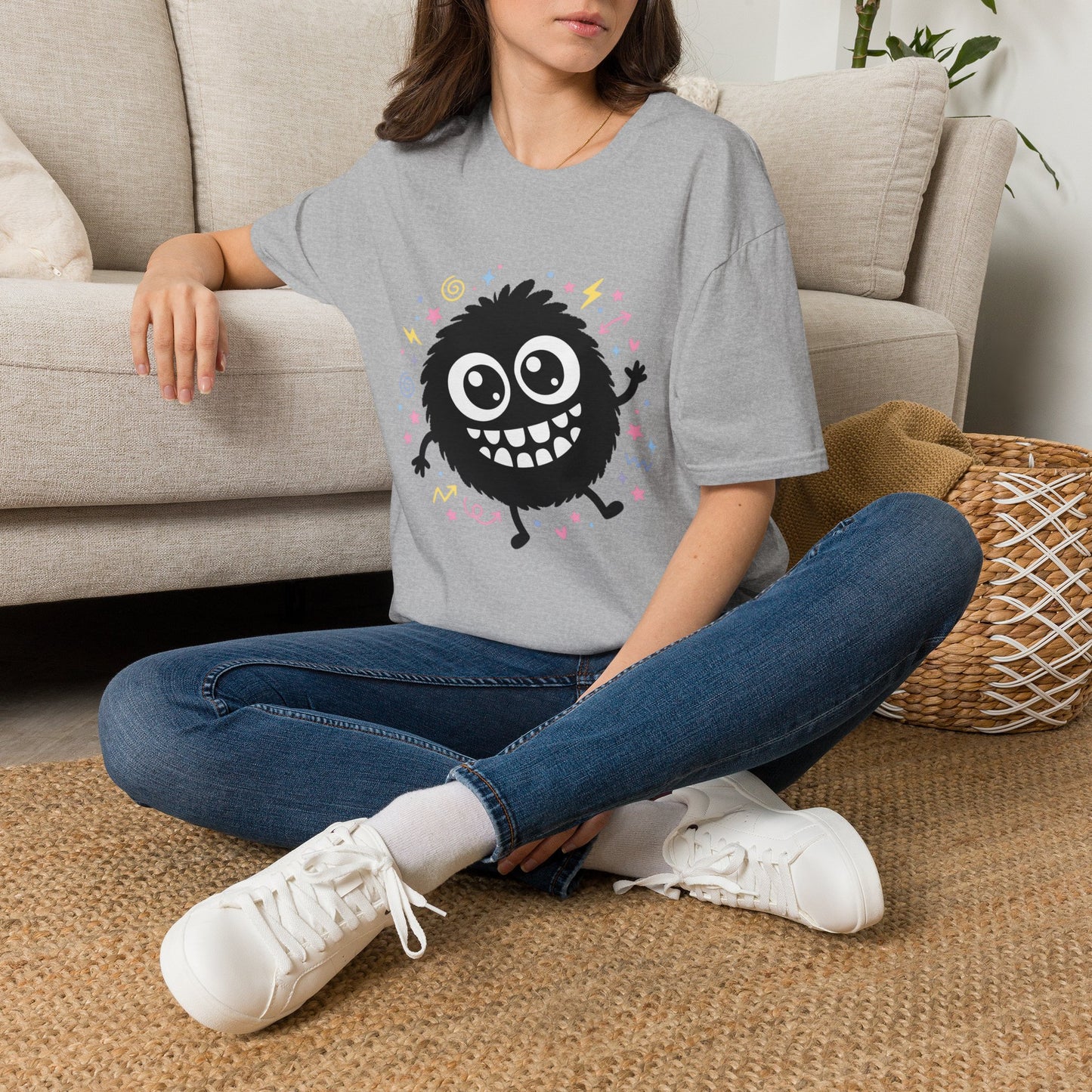 Cute Fuzzy Monster T-Shirt — Playful Cartoon Graphic Tee for Kids & Adults