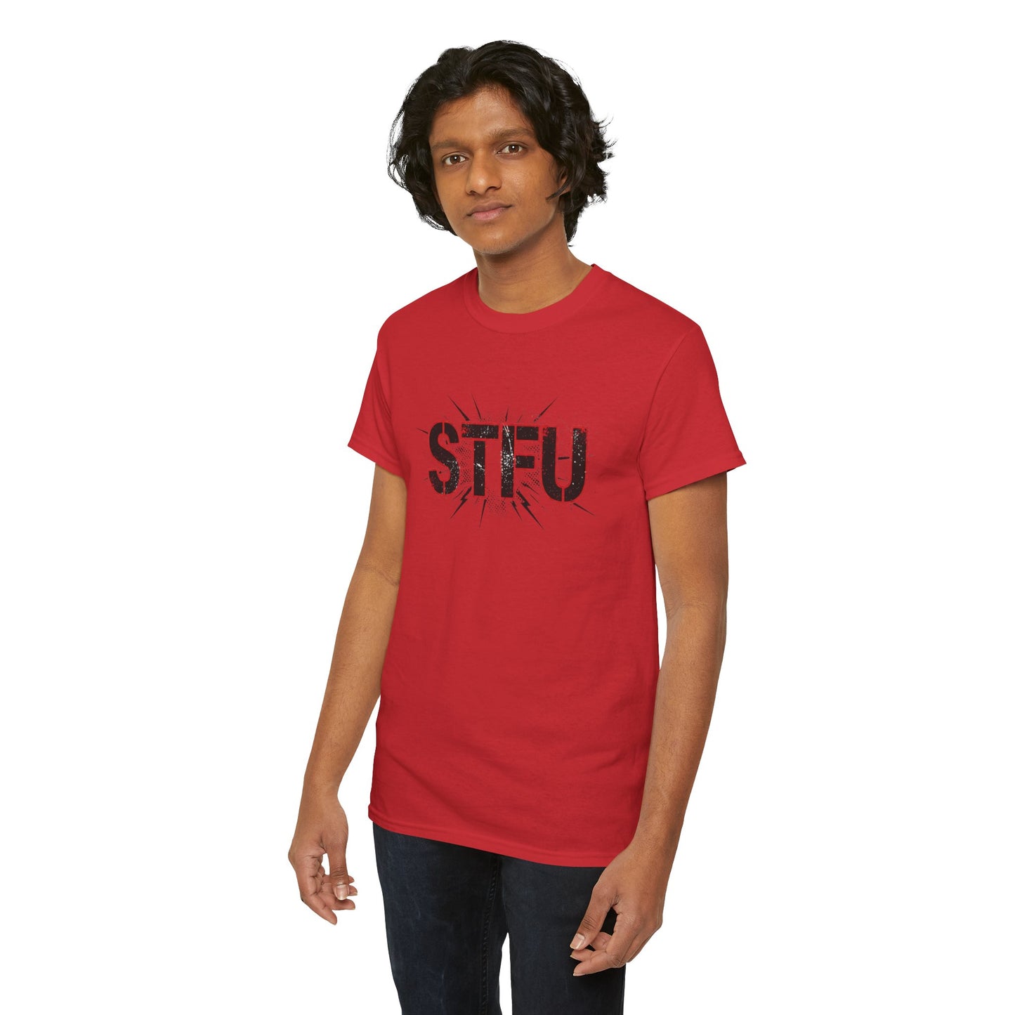 STFU Graphic Tee — Bold Distressed Text Shirt for Statement Style Printify