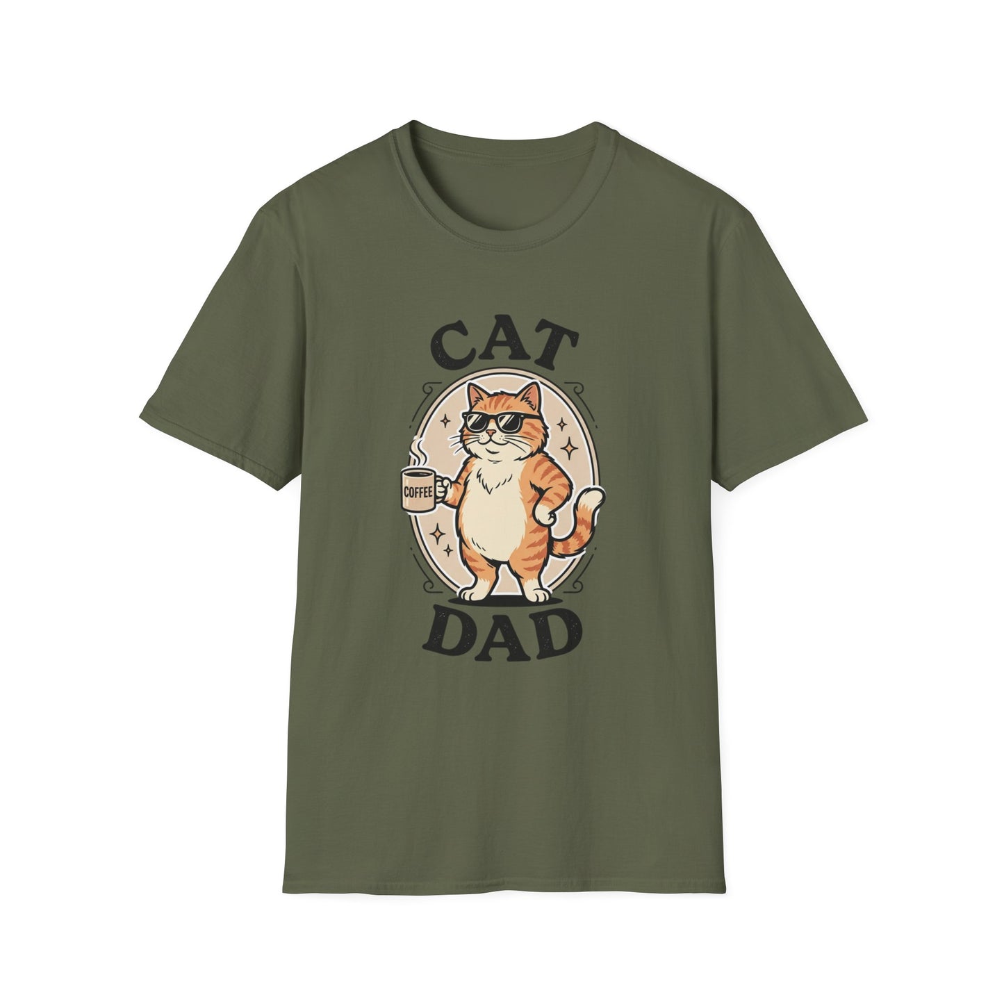 Cat Dad T‑Shirt — Cool Cat with Coffee Graphic Tee
