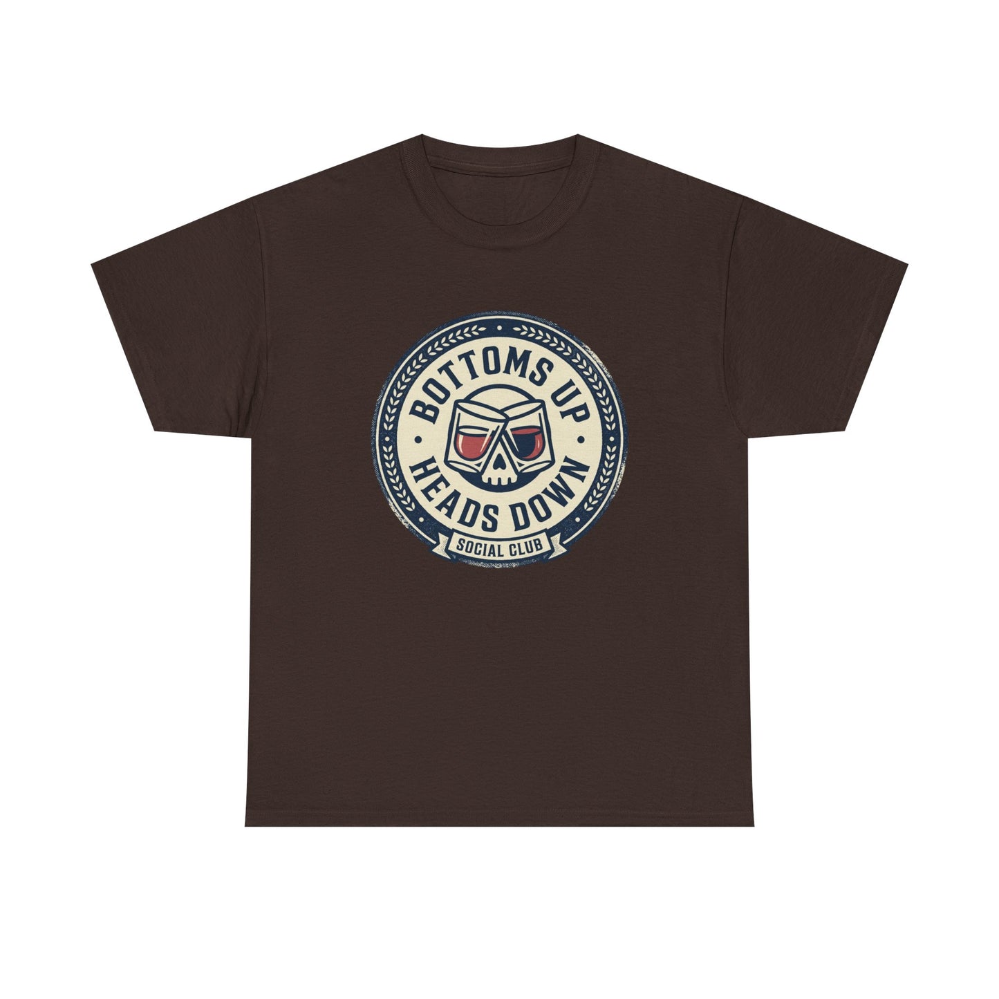 "Bottoms Up Heads Down" Skull Beer Logo Tee