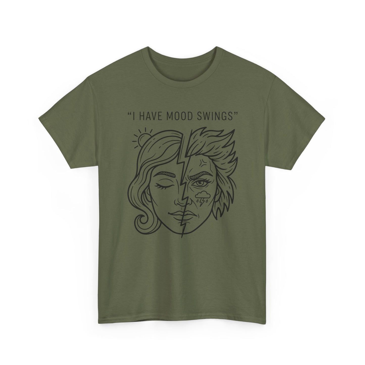 Mood Swings Graphic Tee — Split Face Line Art "I Have Mood Swings" T-Shirt Printify