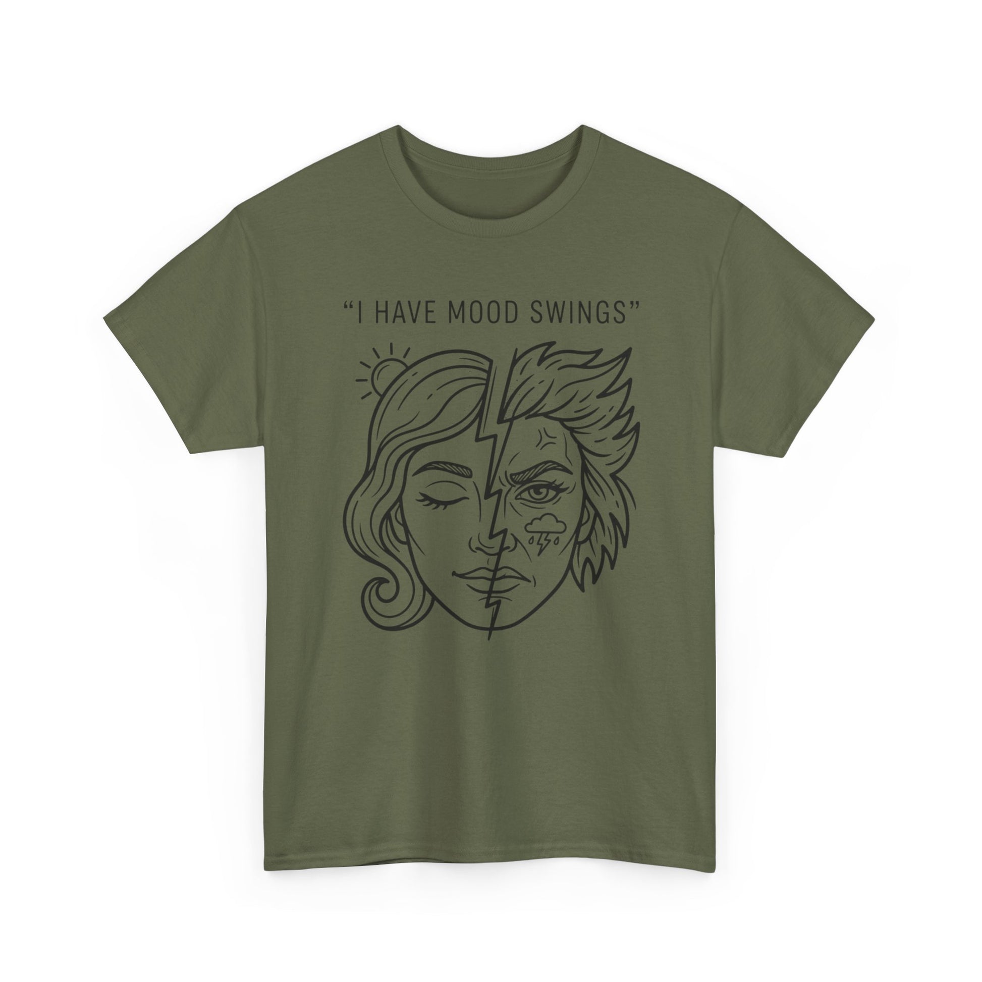 Mood Swings Graphic Tee — Split Face Line Art "I Have Mood Swings" T-Shirt Printify