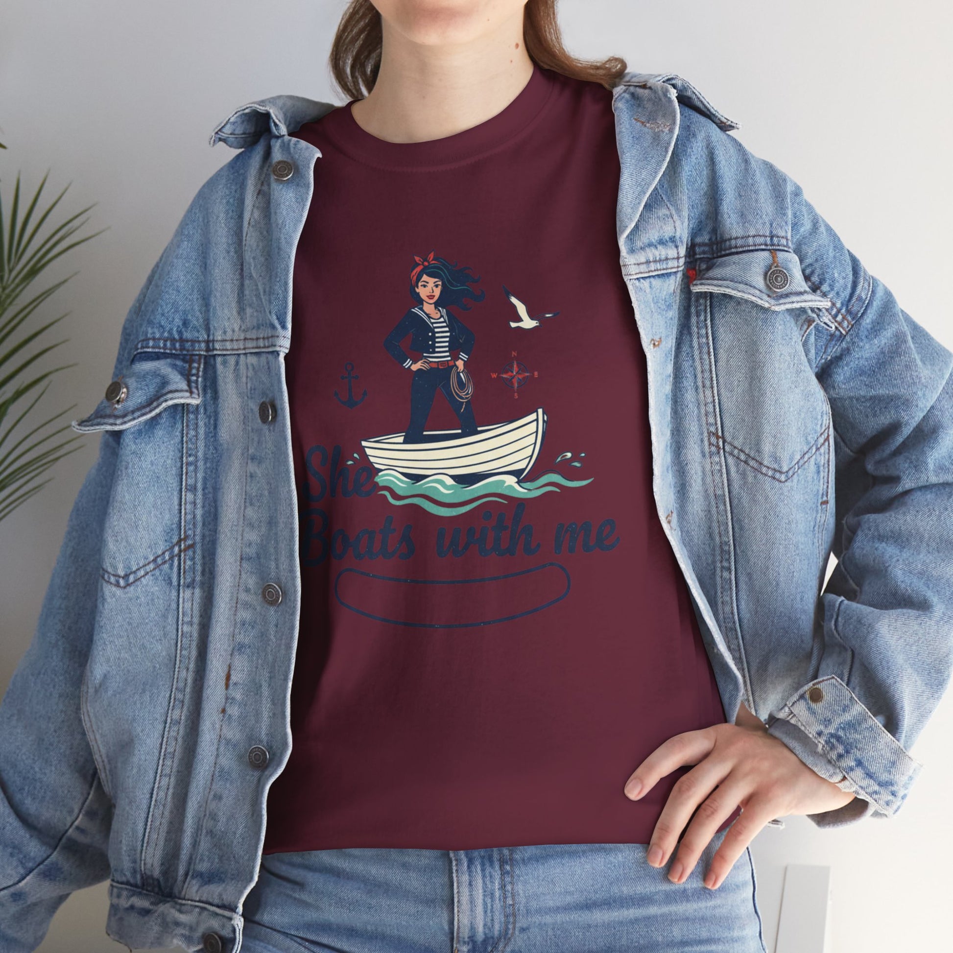 T-Shirt — "She Boats With Me" Nautical Couple Tee Printify