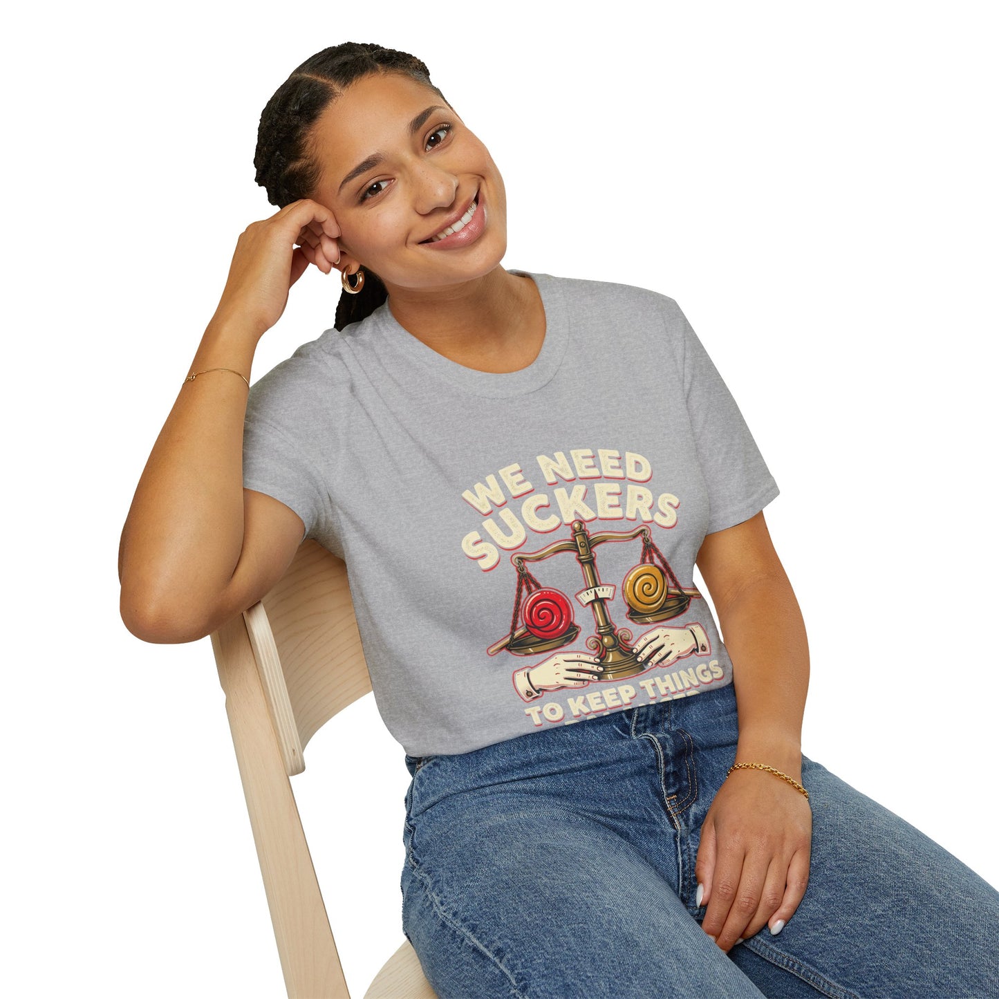 "We Need Suckers to Keep Things Balanced" Retro Candy Scale Tee