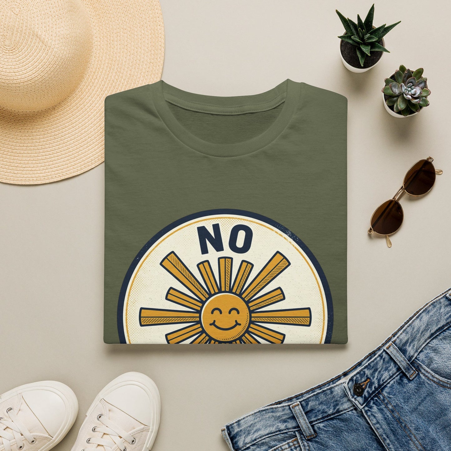 No Negative Energy T-Shirt — Retro Smiling Sun Positive Vibes Tee