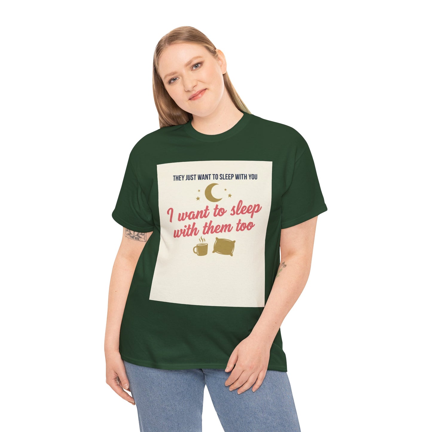 Sleepy Cats T-Shirt — "I Want to Sleep with Them Too" Cute Nighttime Pet Tee
