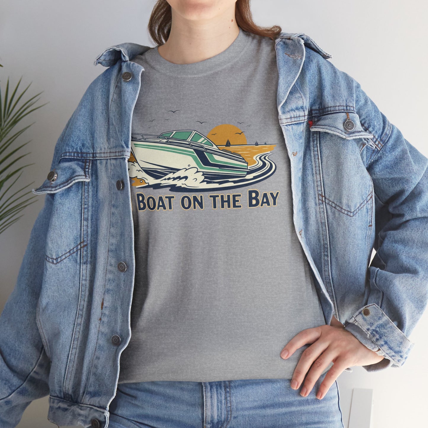 Boat on the Bay T-Shirt — Retro Motorboat Sunset Tee Printify