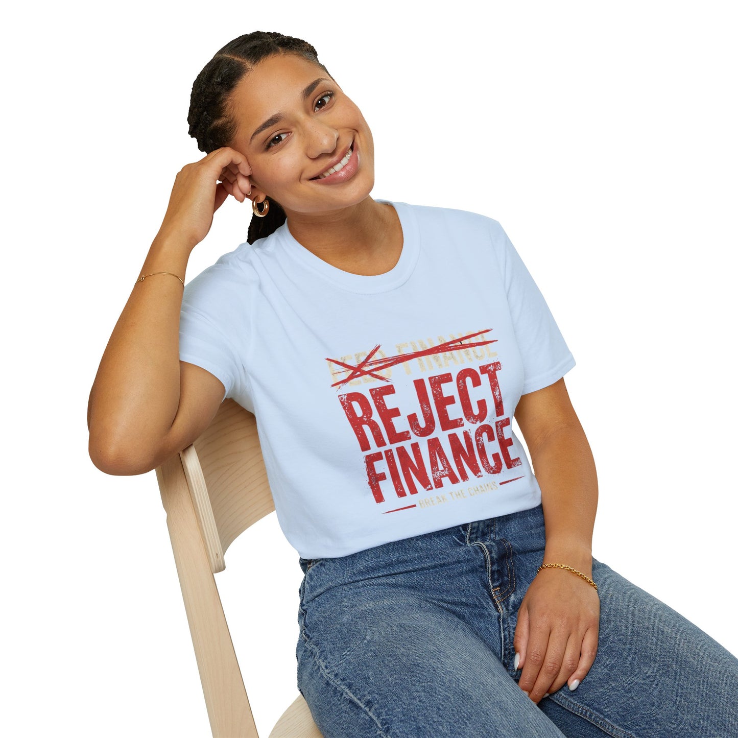Reject Finance T-Shirt — Bold Red Protest Graphic Tee