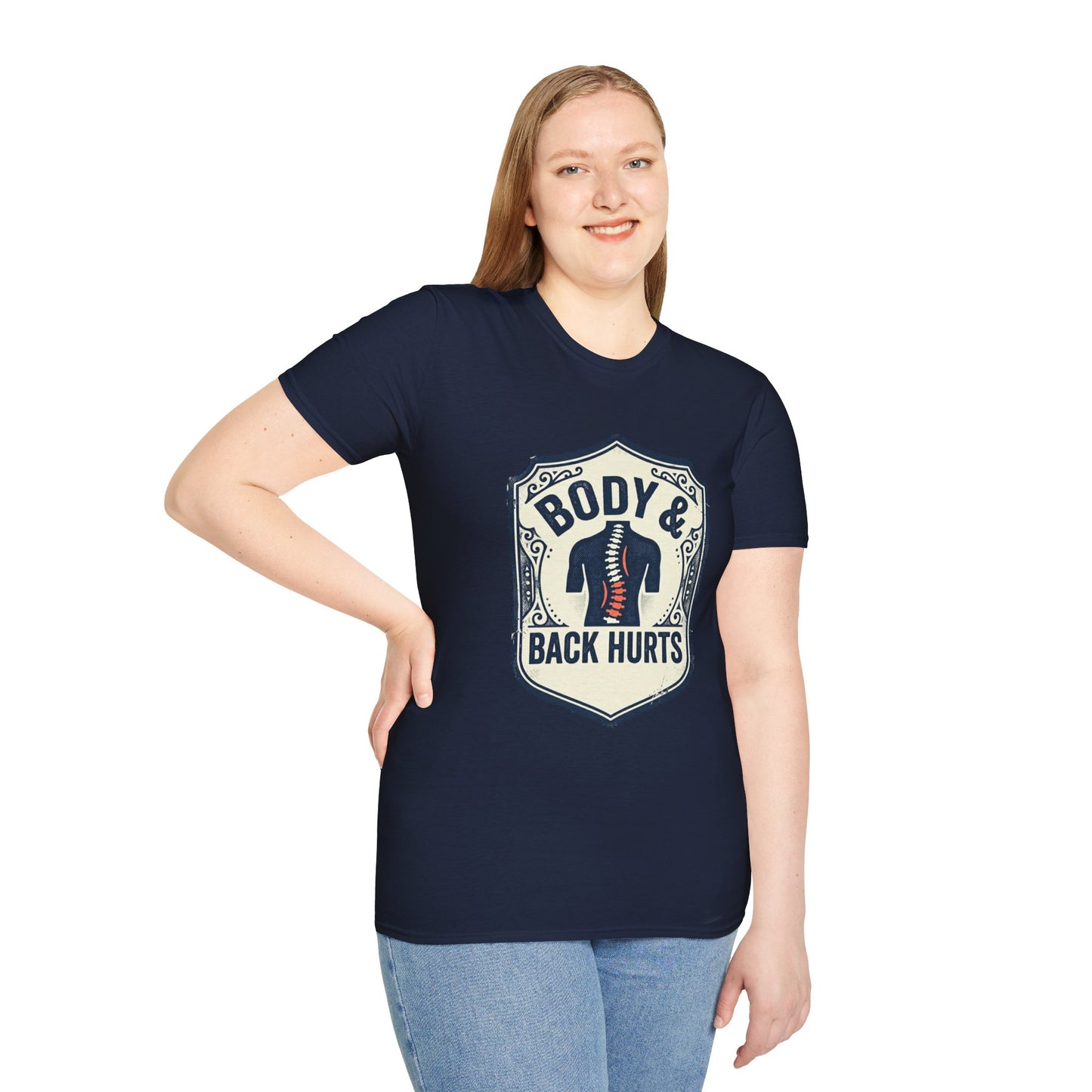 Back Hurts T-Shirt — Body & Back Hurts Graphic Tee for Spine Pain Relief Awareness