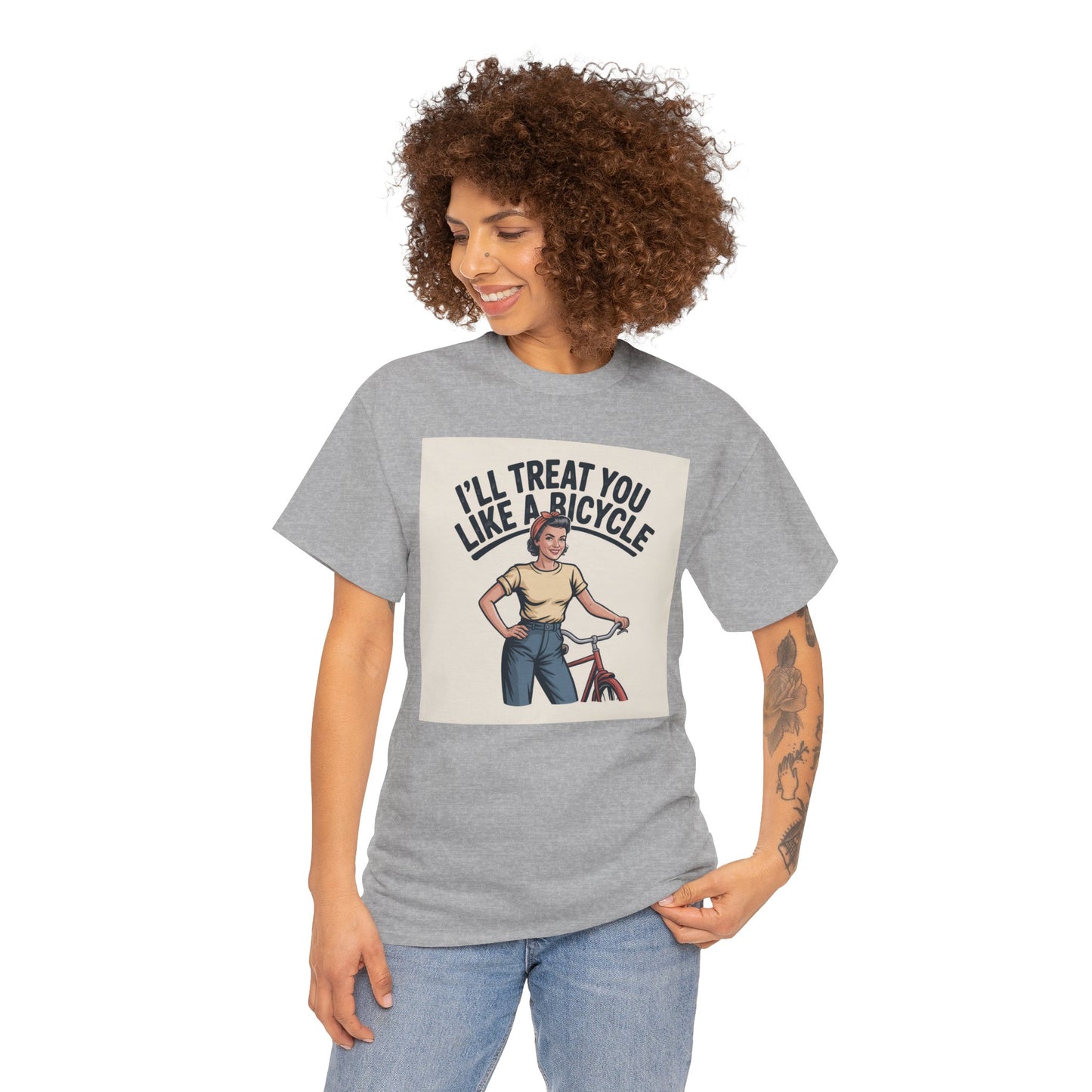 I'll Treat You Like a Bicycle Tee — Vintage Woman Biker Graphic T-Shirt