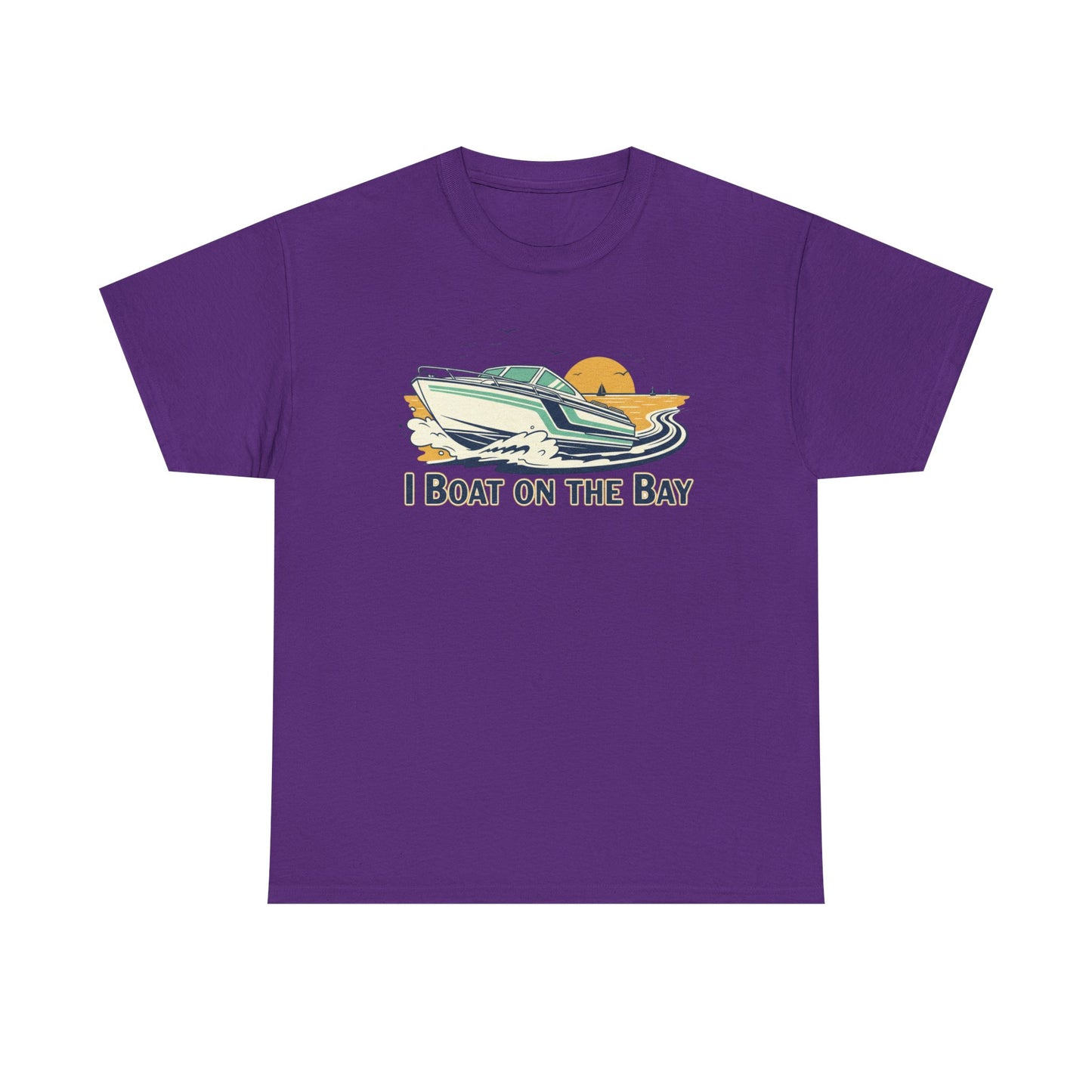 Boat on the Bay T-Shirt — Retro Motorboat Sunset Tee Printify