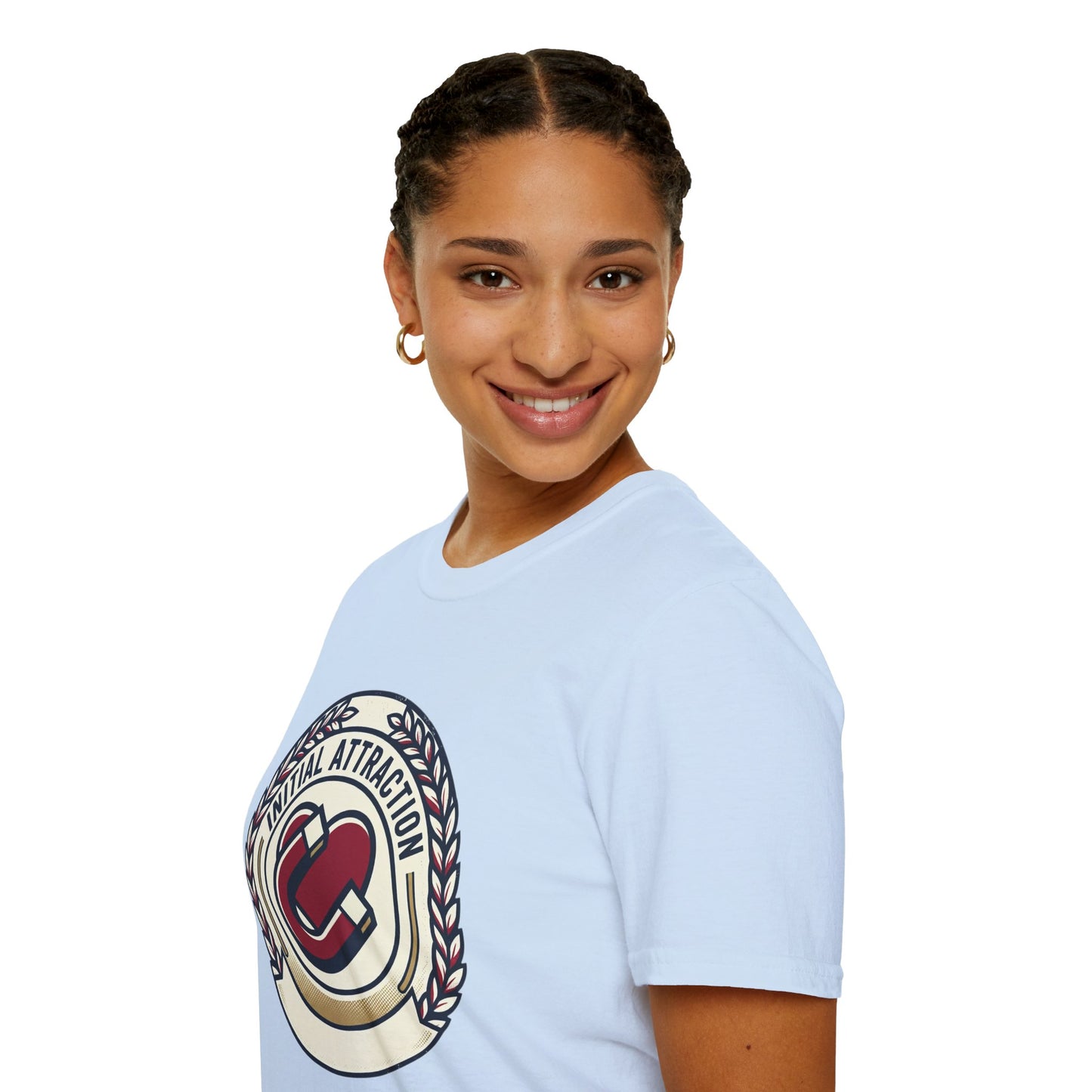 Initial Attraction T-Shirt — Retro Badge Heart Design