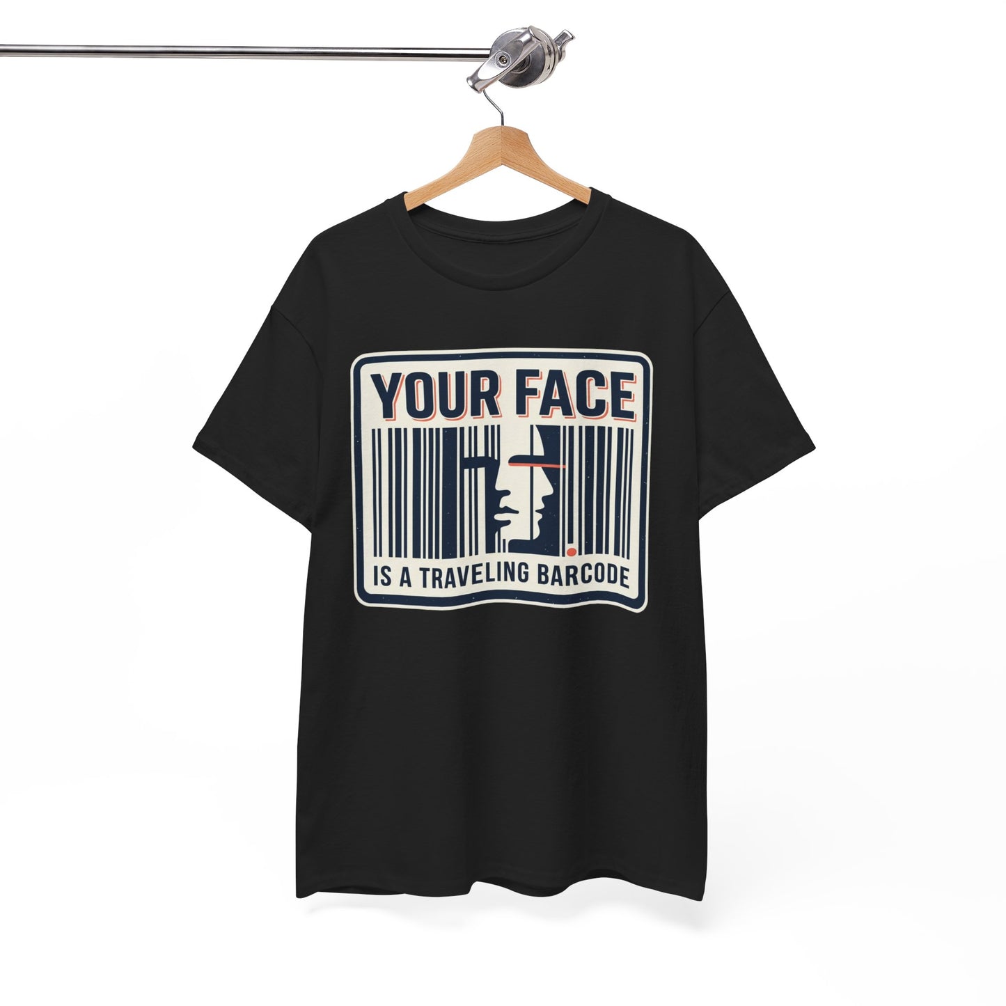 "Your Face Is a Traveling Barcode" Graphic Tee