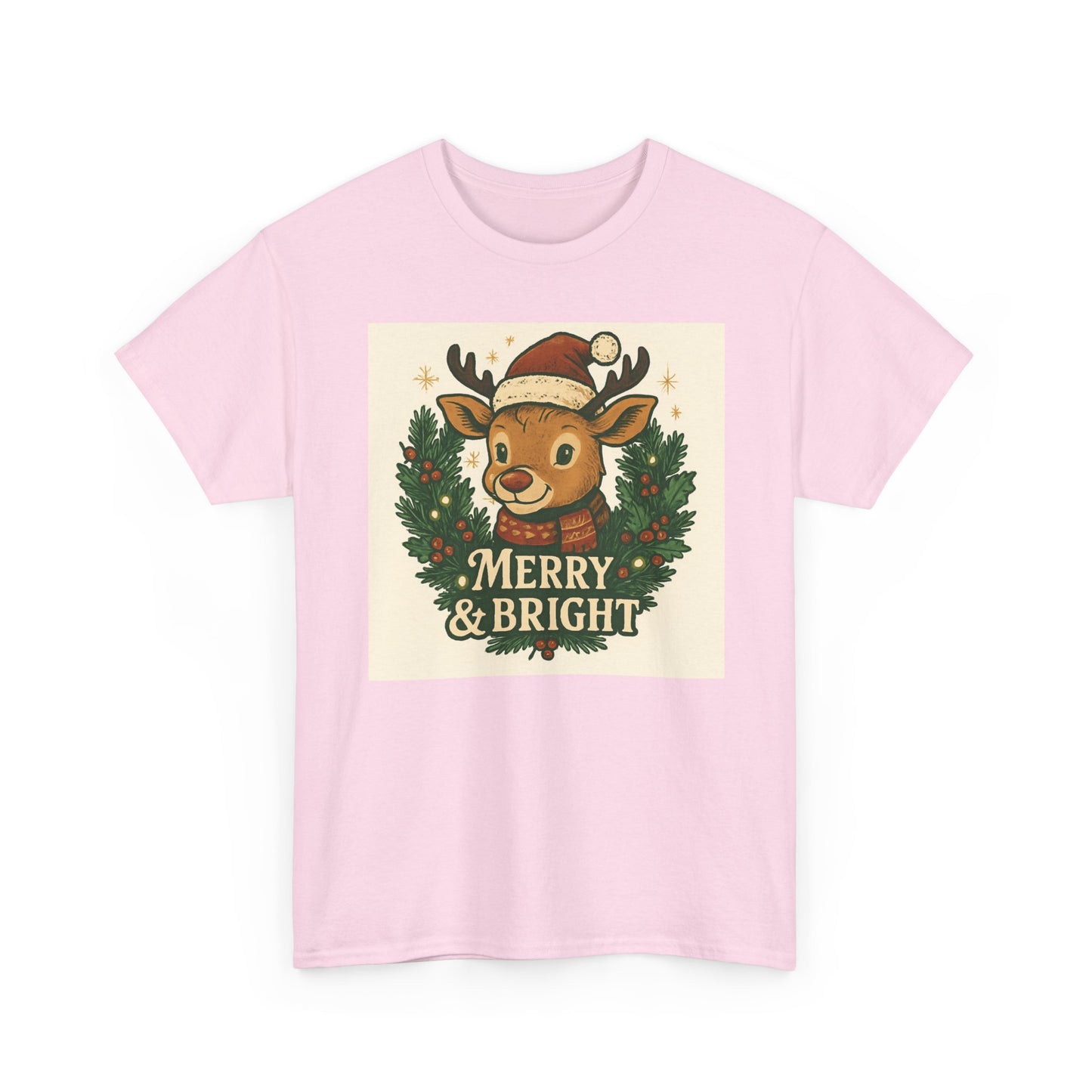 Merry & Bright Reindeer Christmas T-Shirt Printify