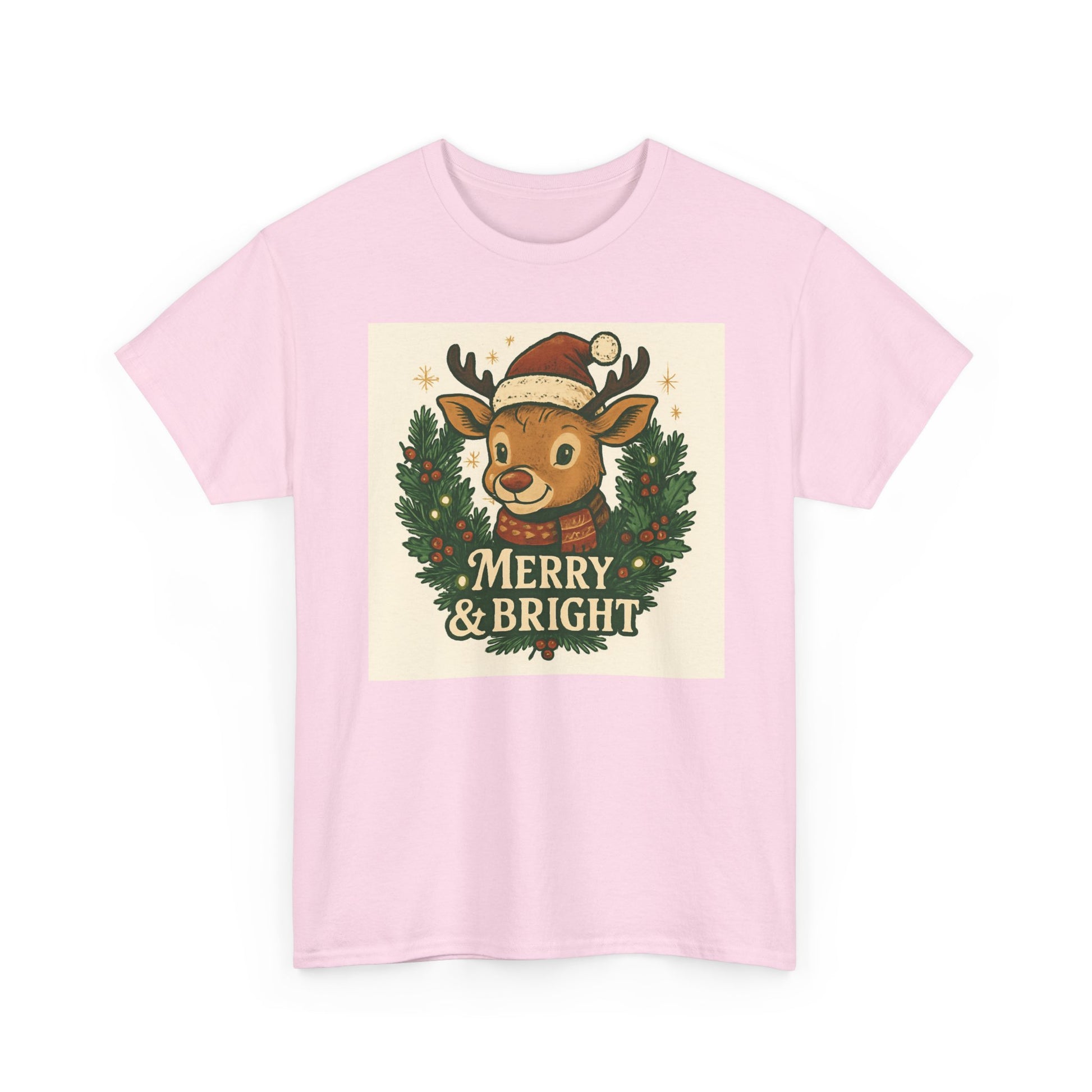 Merry & Bright Reindeer Christmas T-Shirt Printify
