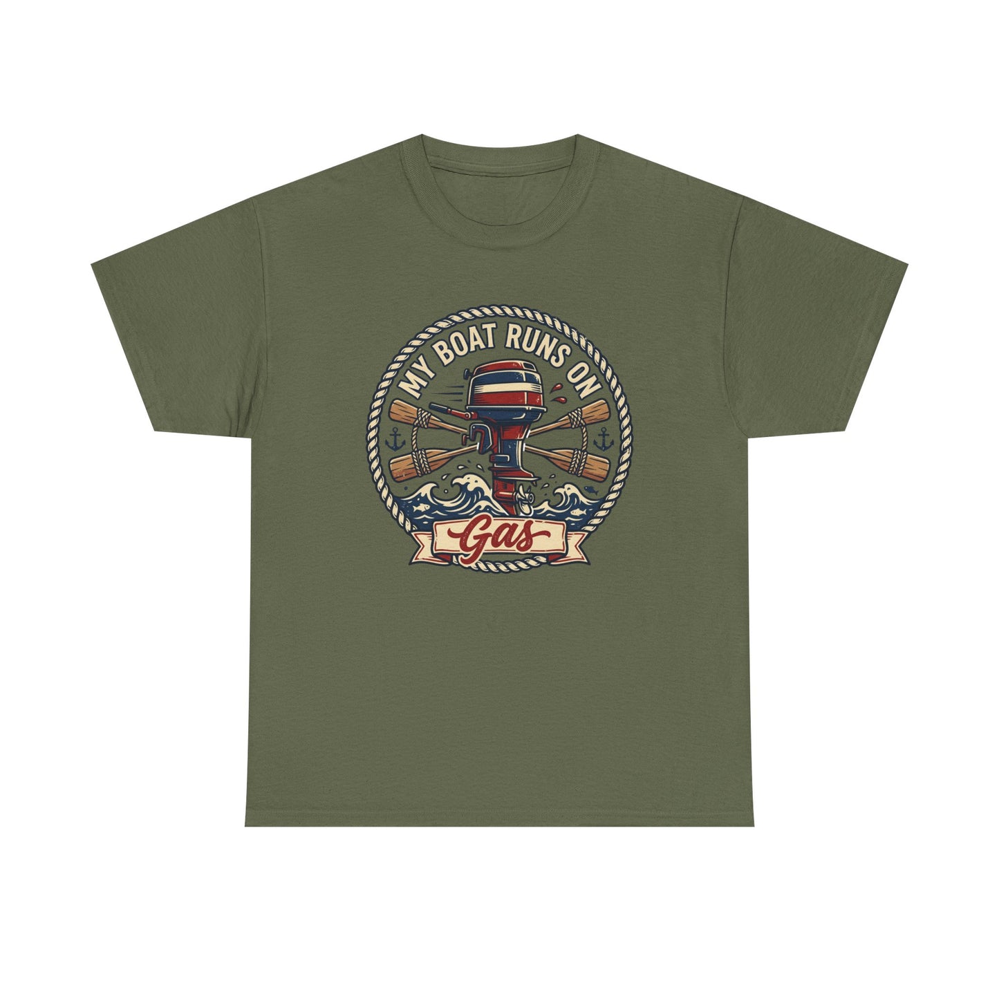 Boat Runs on Gas T-Shirt — Vintage Outboard Motor Fishing Tee Printify