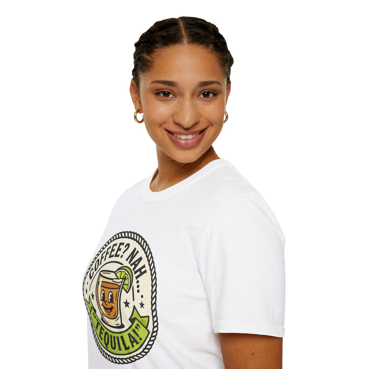 Coffee? Nah, Tequila! T-Shirt – Funny Shot Glass Graphic Tee for Party Lovers