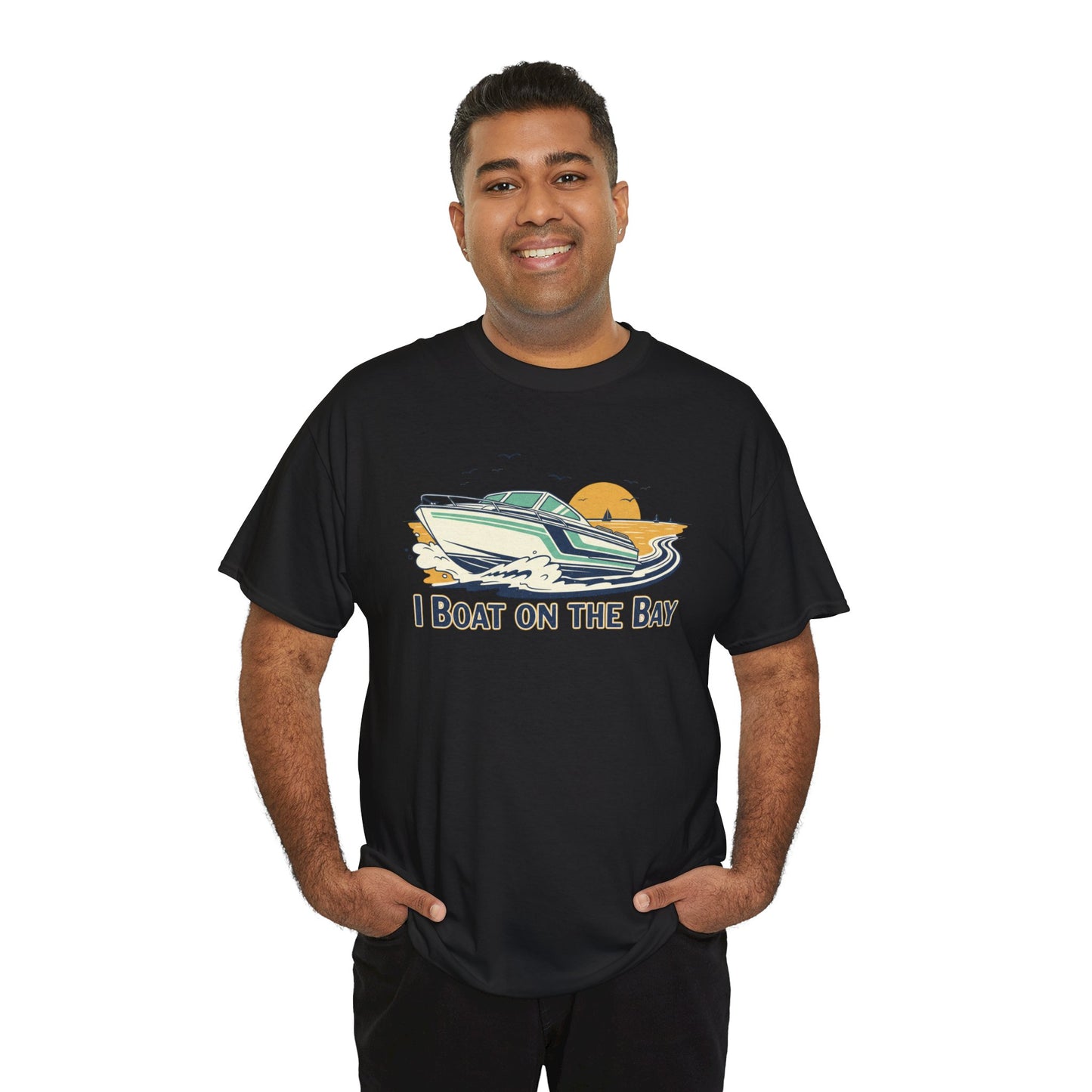 Boat on the Bay T-Shirt — Retro Motorboat Sunset Tee Printify