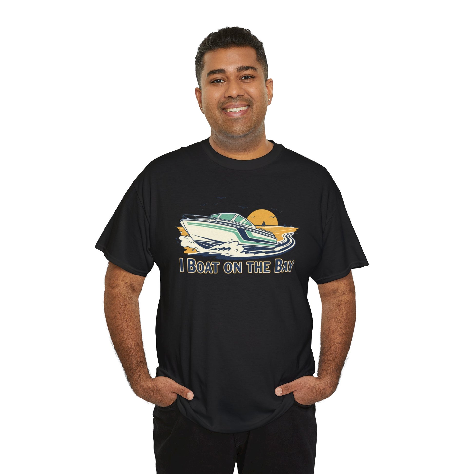 Boat on the Bay T-Shirt — Retro Motorboat Sunset Tee Printify