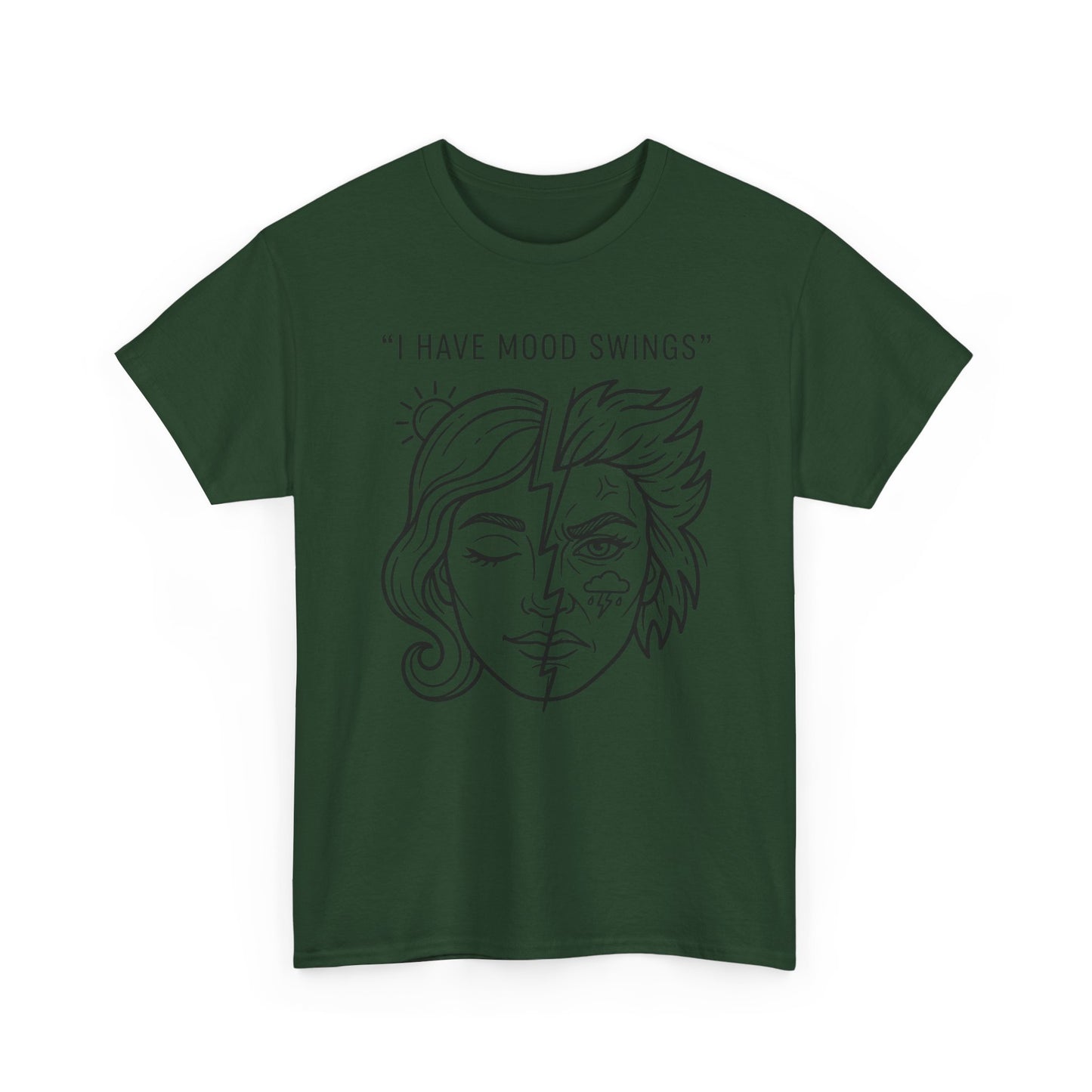 Mood Swings Graphic Tee — Split Face Line Art "I Have Mood Swings" T-Shirt Printify