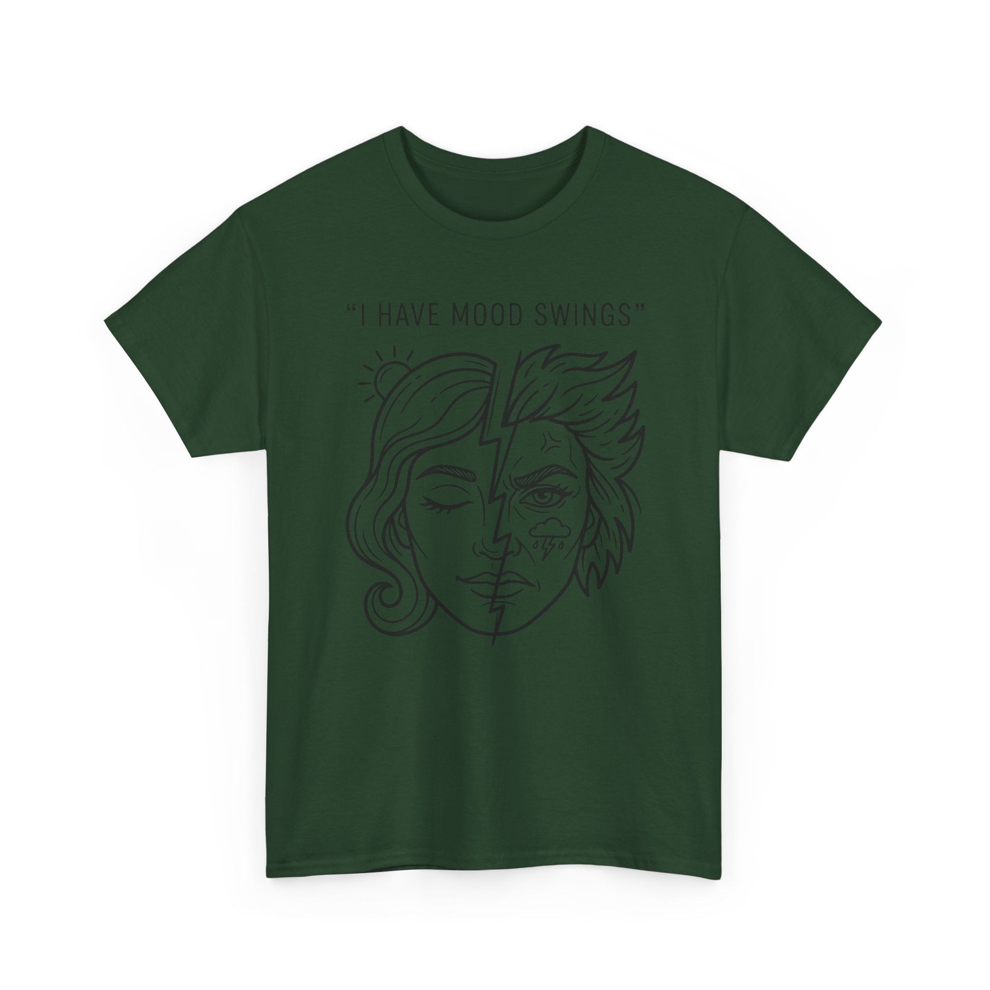 Mood Swings Graphic Tee — Split Face Line Art "I Have Mood Swings" T-Shirt Printify