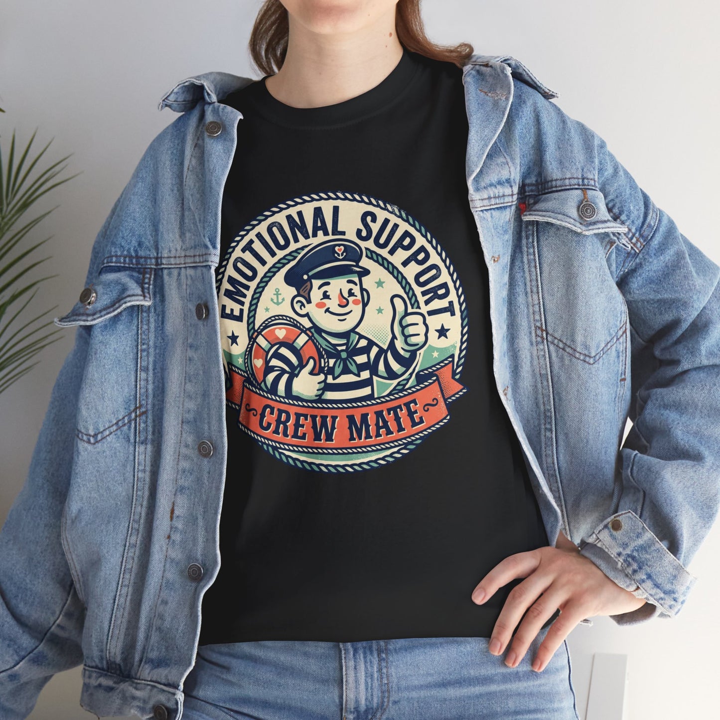 Emotional Support Crew Mate T‑Shirt — Retro Nautical Crewmate Tee Printify