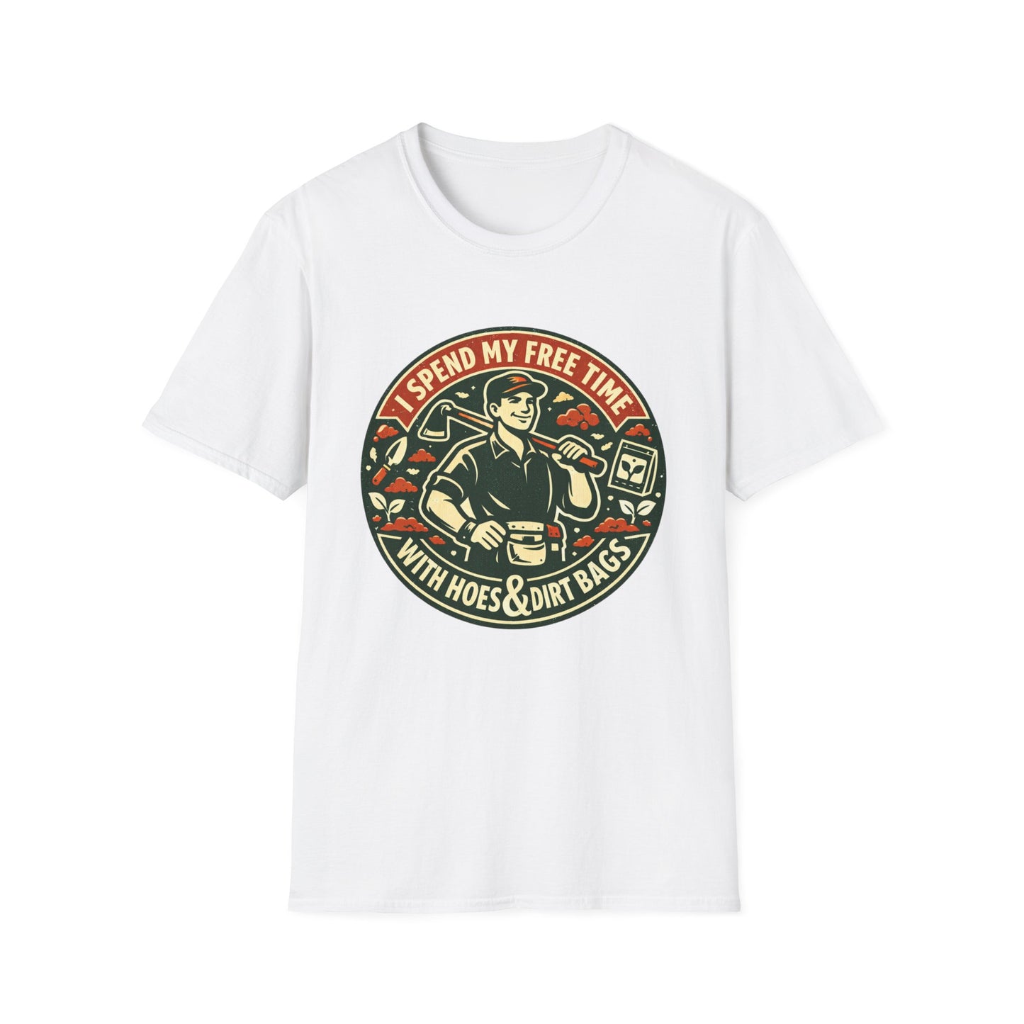 Gardener T-Shirt — “I Spend My Free Time With Hoes & Dirt Bags” Retro Gardening Tee