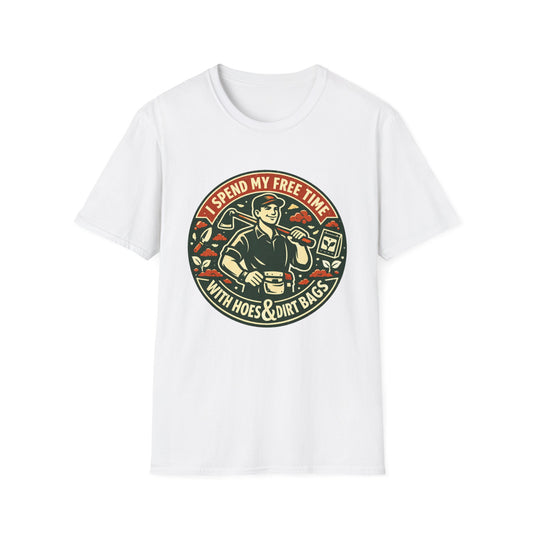 Gardener T-Shirt — “I Spend My Free Time With Hoes & Dirt Bags” Retro Gardening Tee