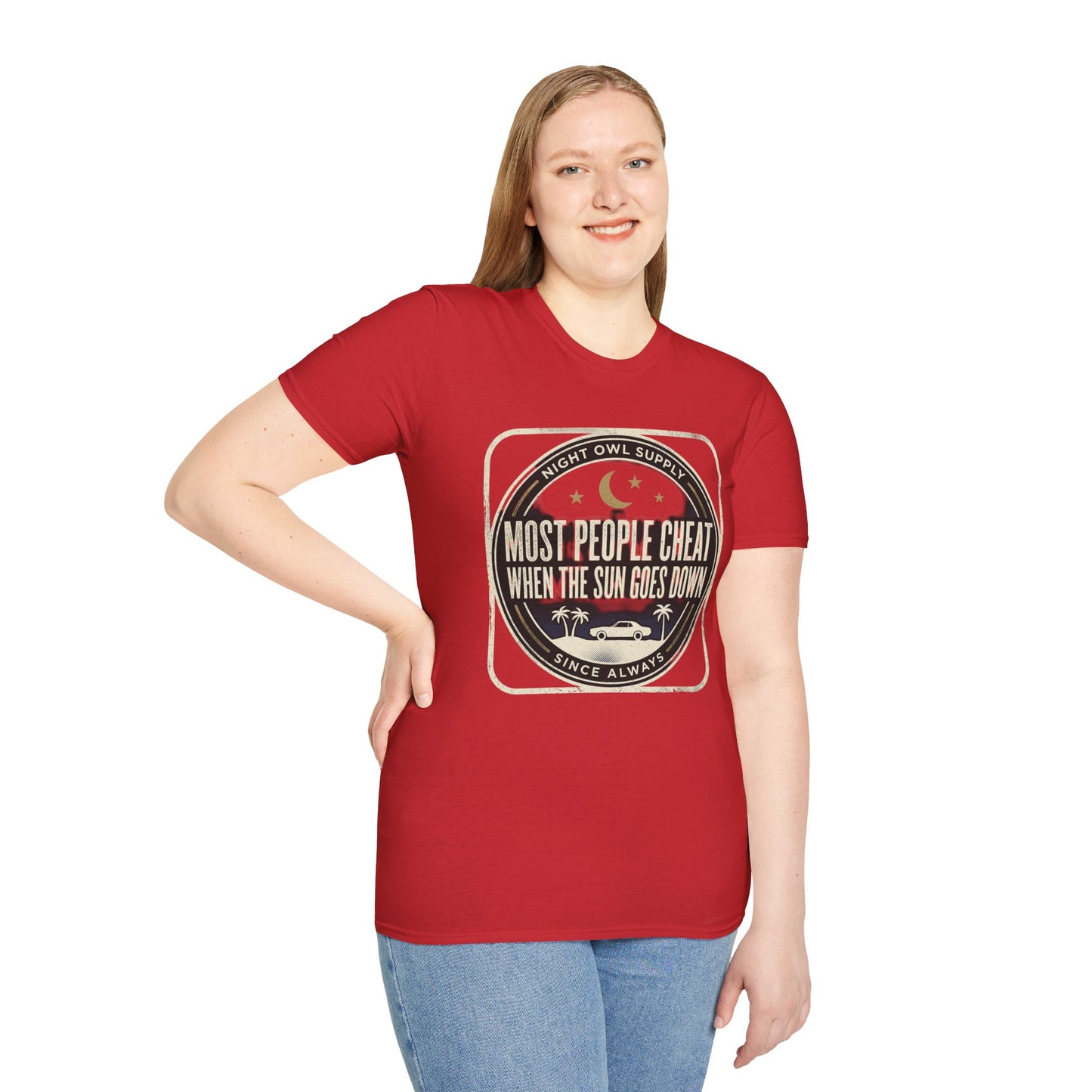 “Most People Cheat When The Sun Goes Down” Vintage Graphic Tee-Night Owl T-Shirt