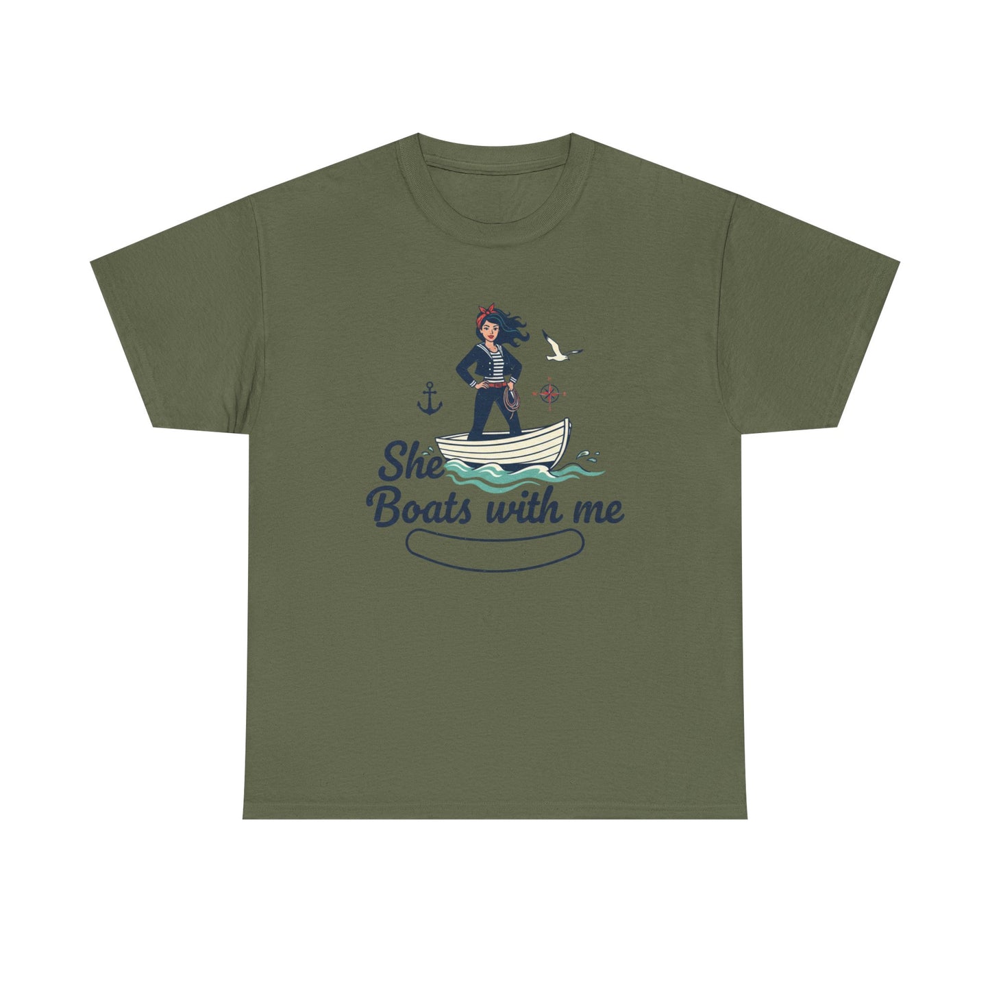 T-Shirt — "She Boats With Me" Nautical Couple Tee Printify