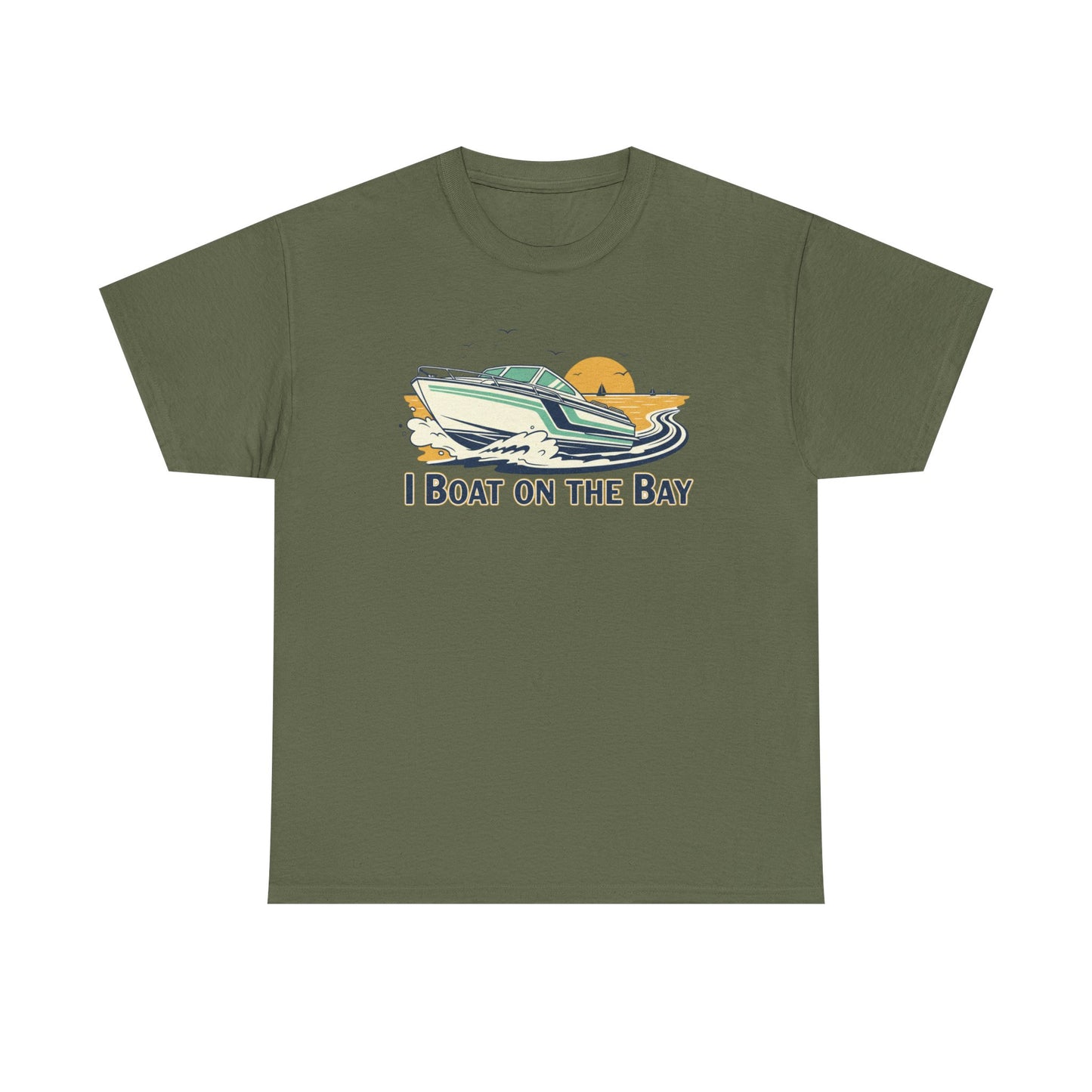 Boat on the Bay T-Shirt — Retro Motorboat Sunset Tee Printify