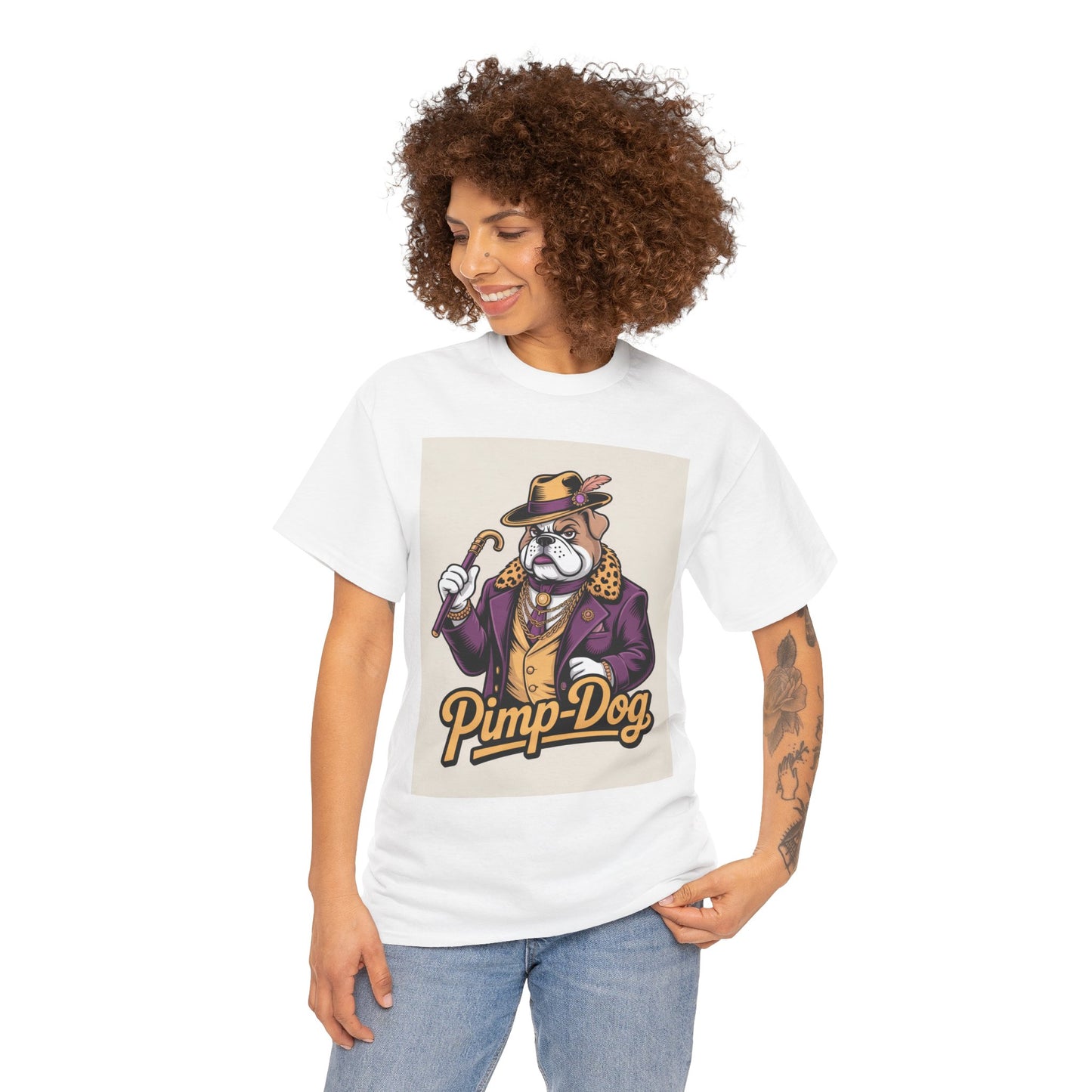 Pimp-Dog Graphic Tee — Retro Bulldog Character Shirt Printify