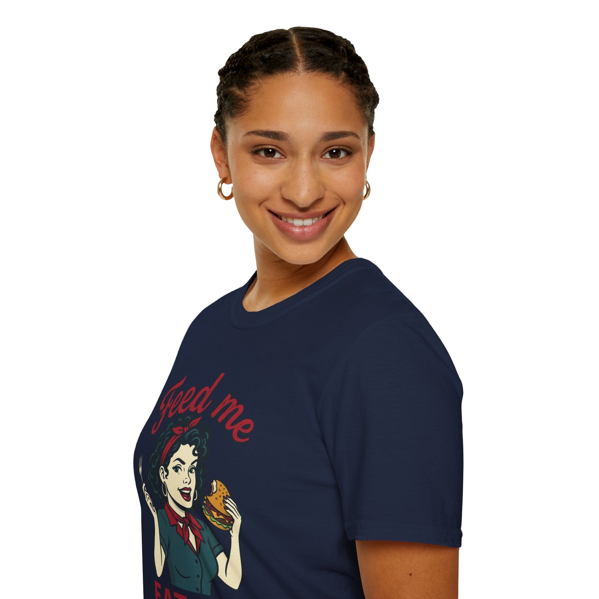 Feed Me Eat Me T-Shirt — Retro Pinup Burger Graphic Tee Printify