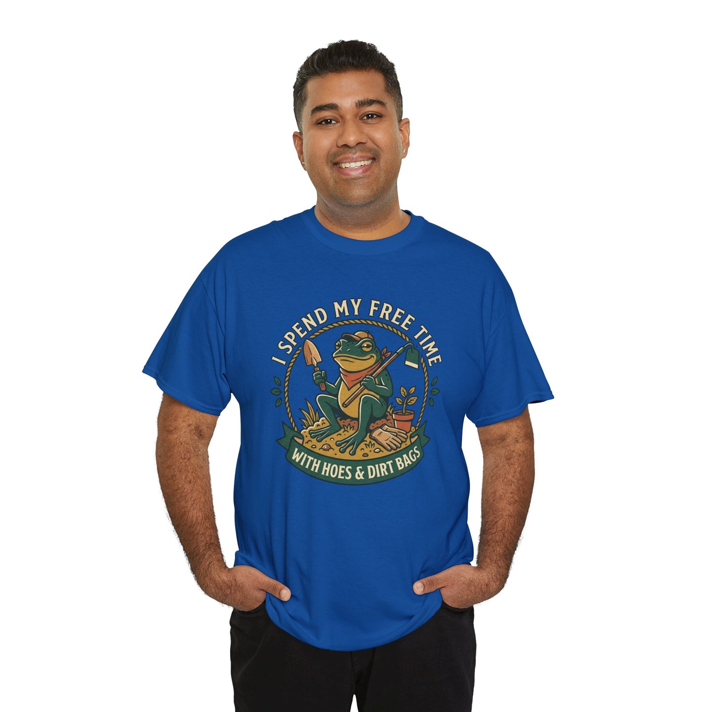 Gardening Frog T-Shirt — "I Spend My Free Time With Hoes & Dirt Bags" Funny Garden Tee