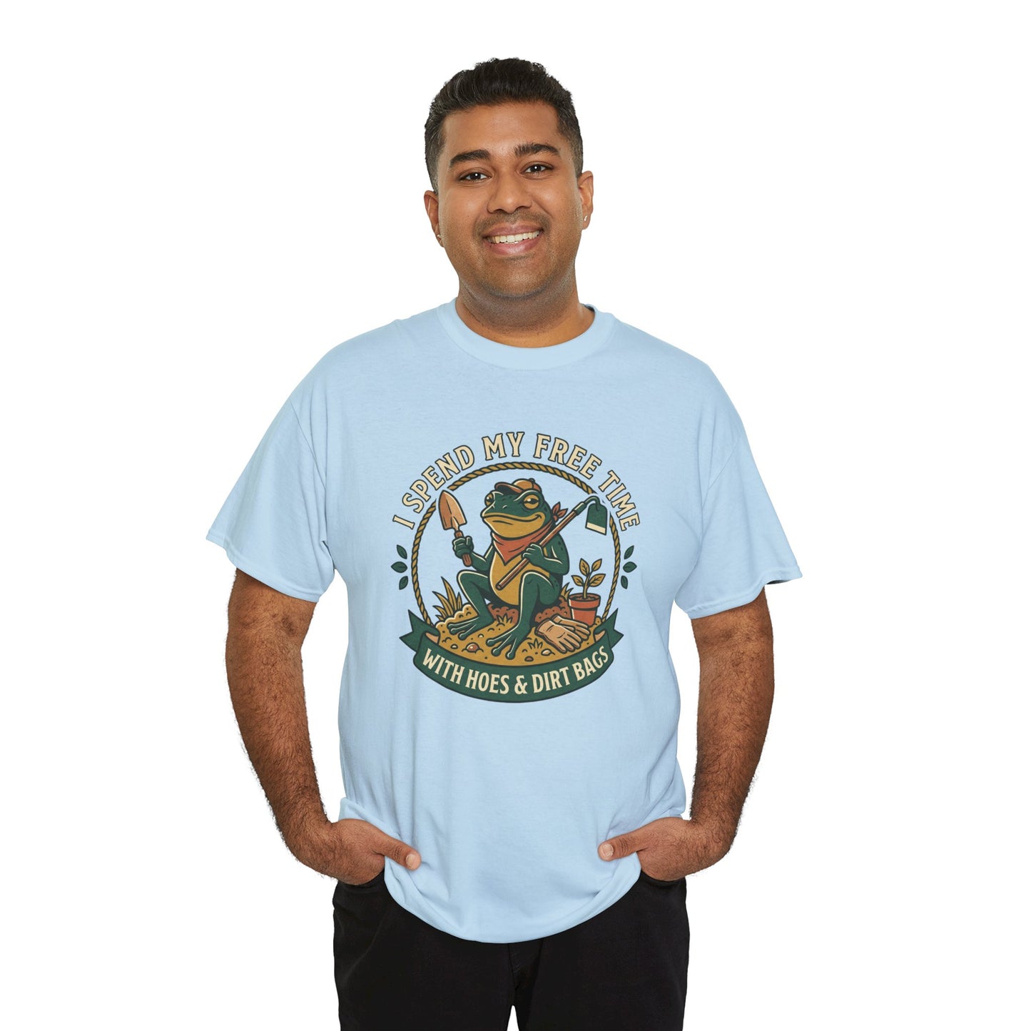 Gardening Frog T-Shirt — "I Spend My Free Time With Hoes & Dirt Bags" Funny Garden Tee