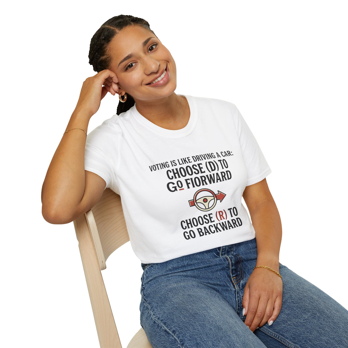Voting Is Like Driving T-Shirt – "Choose (D) to Go Forward, Choose (R) to Go Backward" Political Voter Awareness Tee