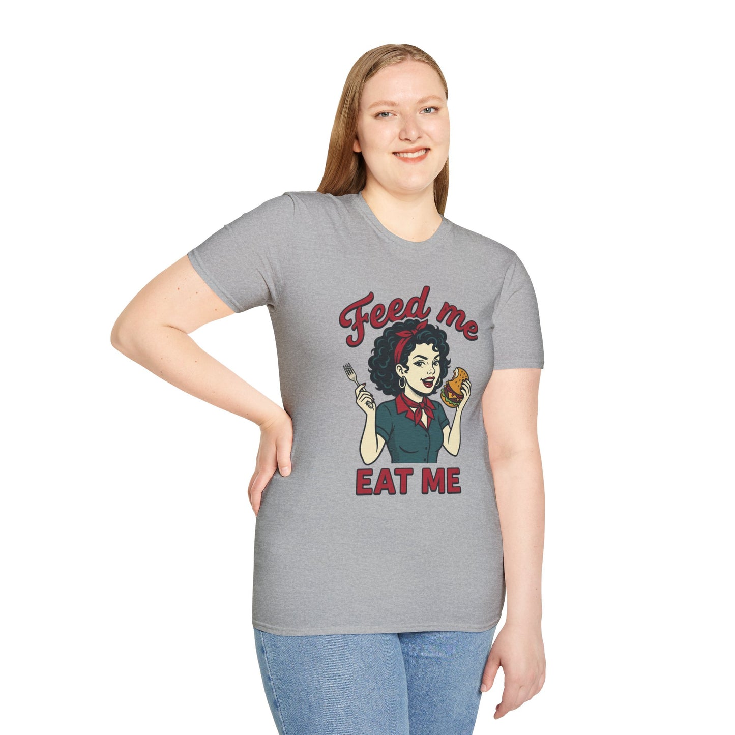 Feed Me Eat Me T-Shirt — Retro Pinup Burger Graphic Tee Printify