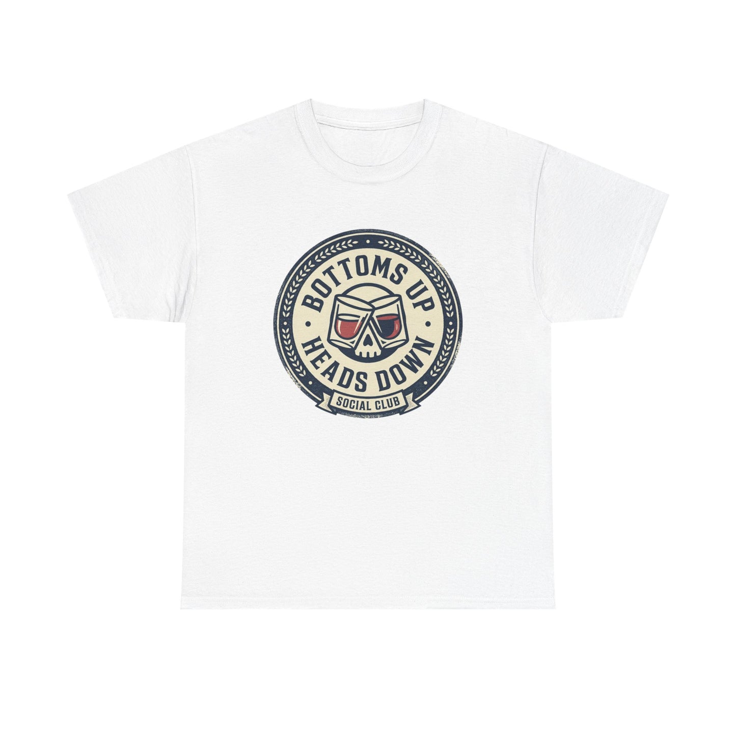"Bottoms Up Heads Down" Skull Beer Logo Tee