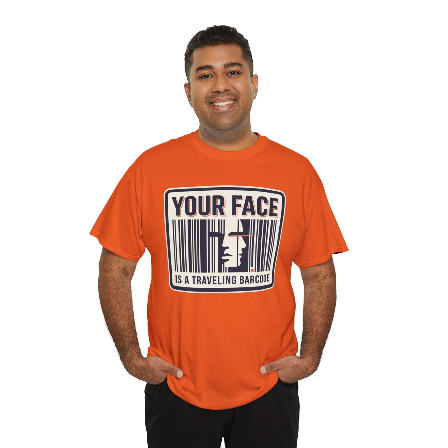 "Your Face Is a Traveling Barcode" Graphic Tee