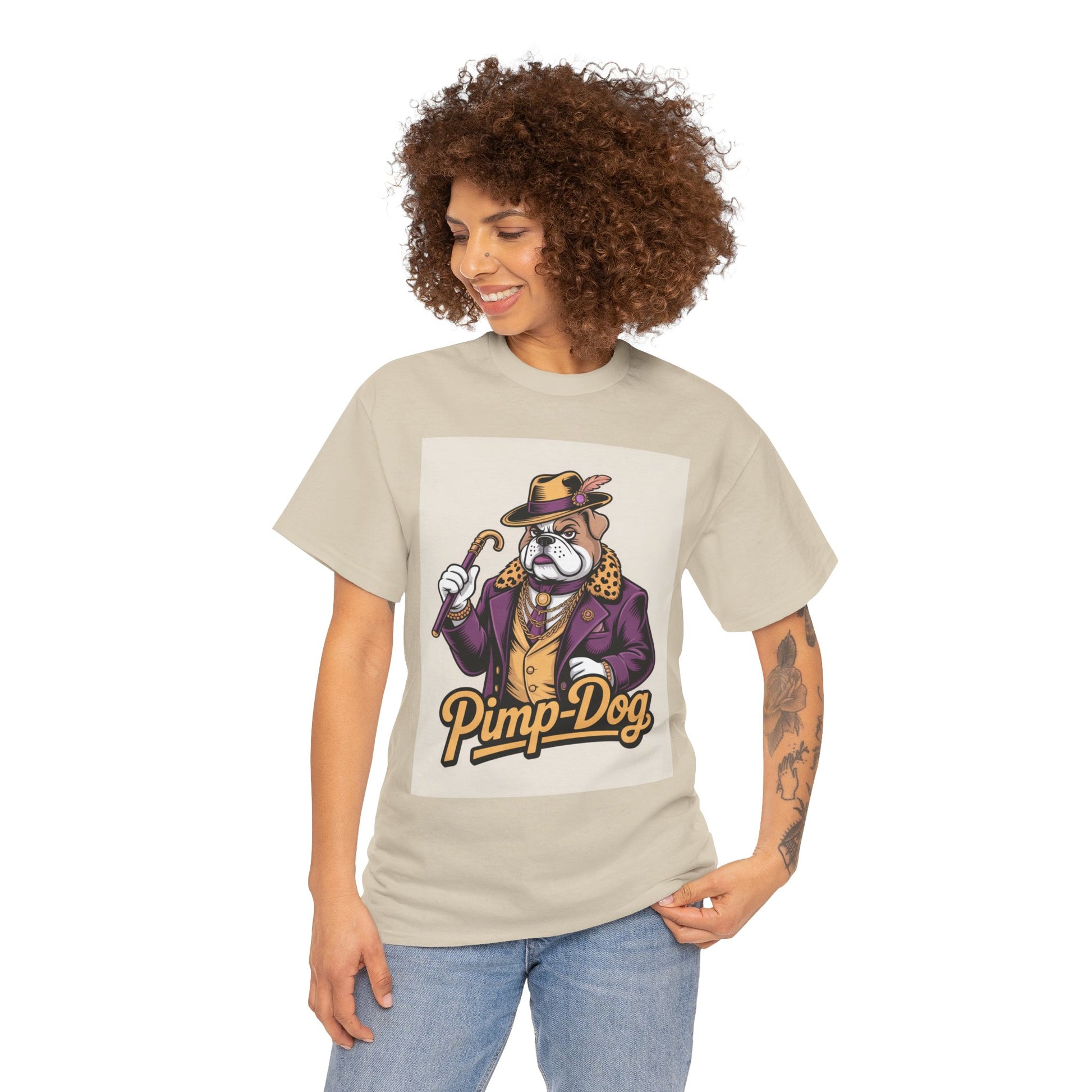 Pimp-Dog Graphic Tee — Retro Bulldog Character Shirt Printify