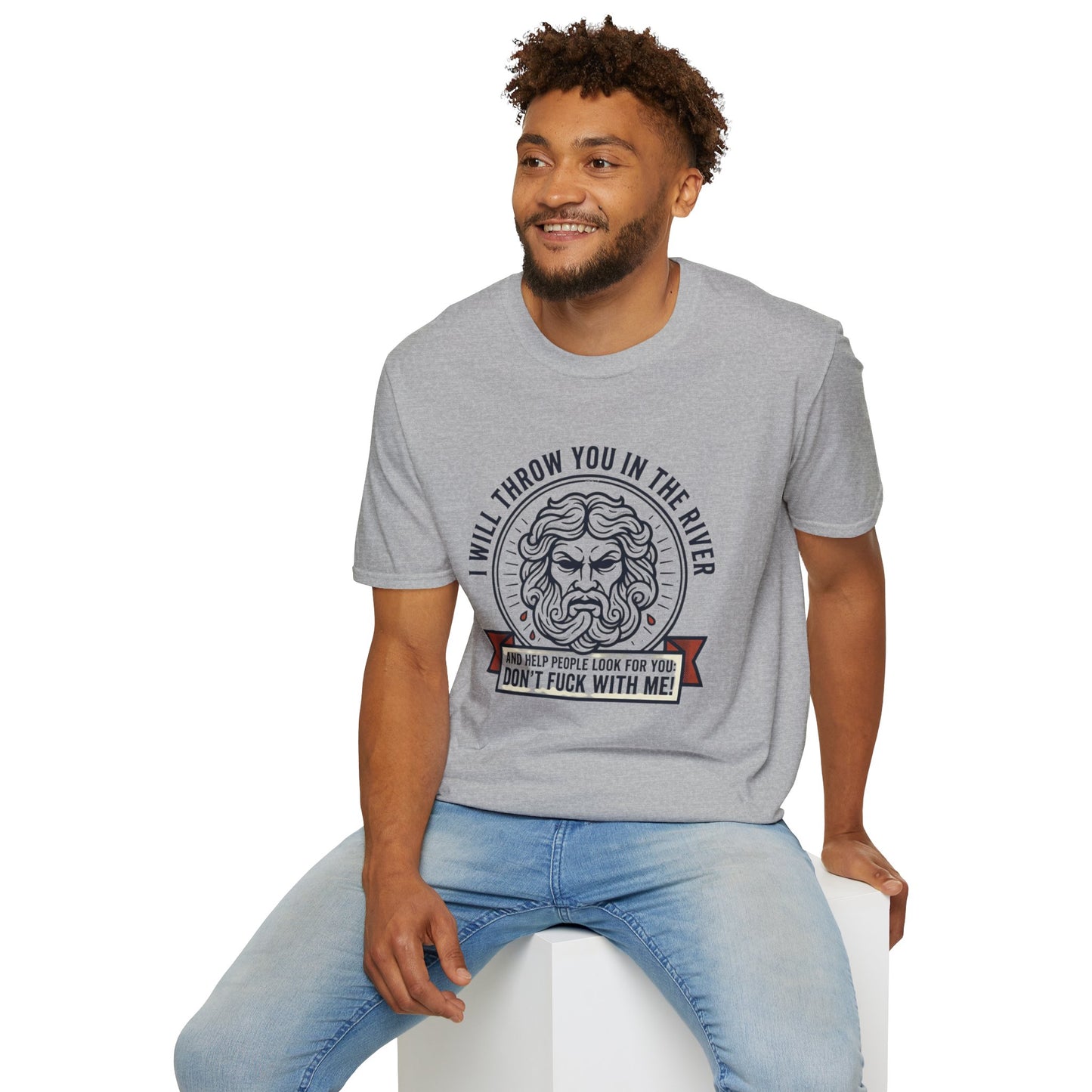 'I Will Throw You in the River' Bold Mythic Design-Graphic T-Shirt