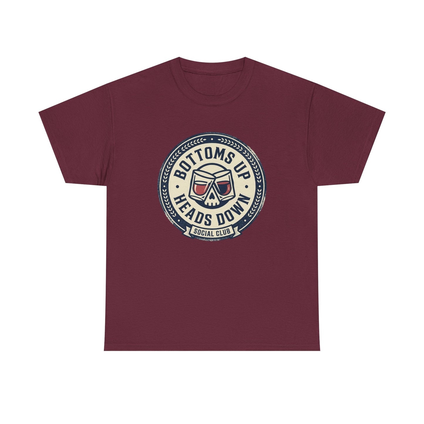 "Bottoms Up Heads Down" Skull Beer Logo Tee