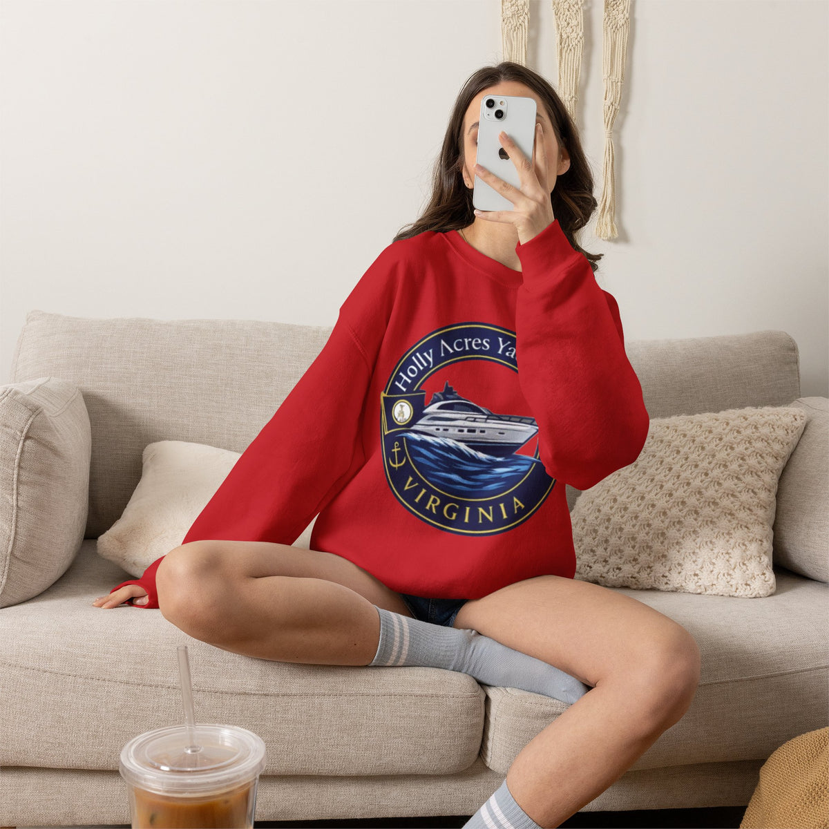 Virginia Yacht Club Crewneck Sweatshirt — "Holly Acres Yacht Club" Nautical Logo