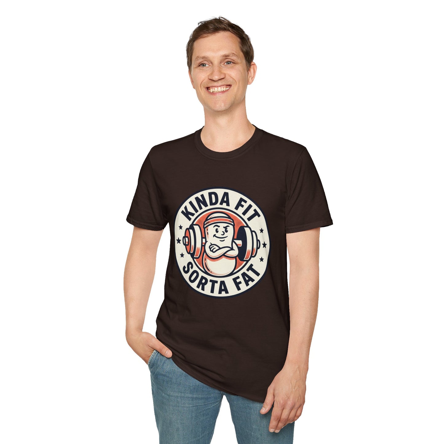 Kinda Fit Sorta Fat Funny Gym T-Shirt — Humorous Weightlifting Tee
