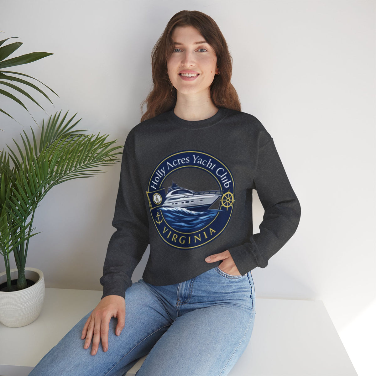 Virginia Yacht Club Crewneck Sweatshirt — "Holly Acres Yacht Club" Nautical Logo