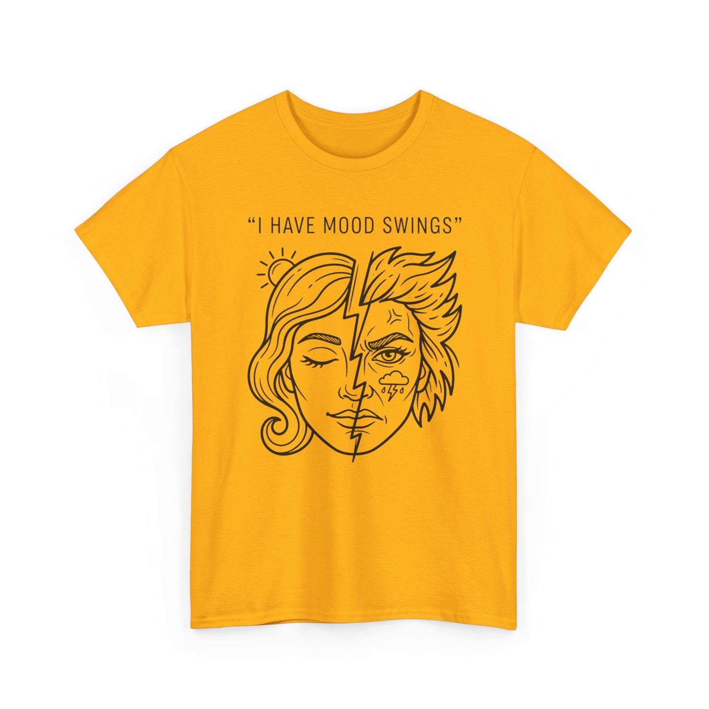 Mood Swings Graphic Tee — Split Face Line Art "I Have Mood Swings" T-Shirt Printify