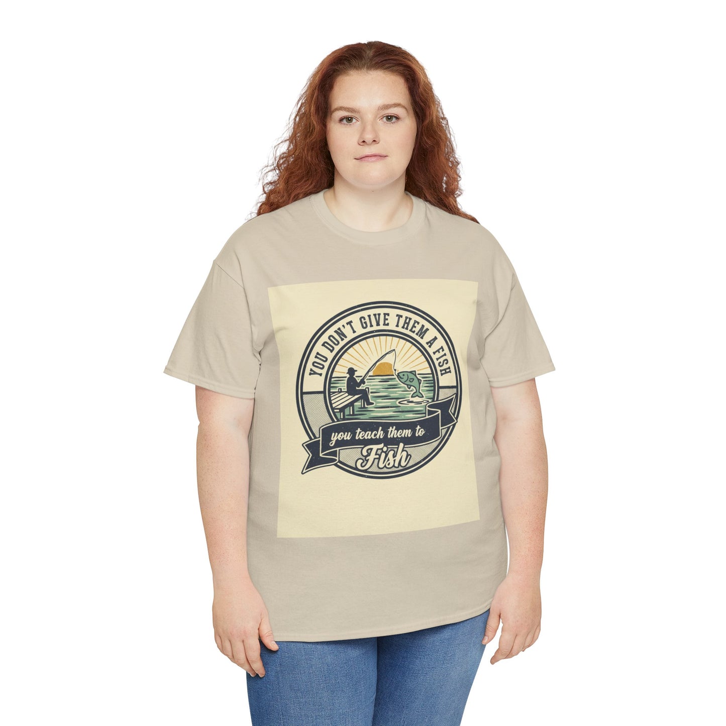 Fishing Vintage Badge T-Shirt — "You Don’t Give Them a Fish, You Teach Them to Fish" Graphic Tee