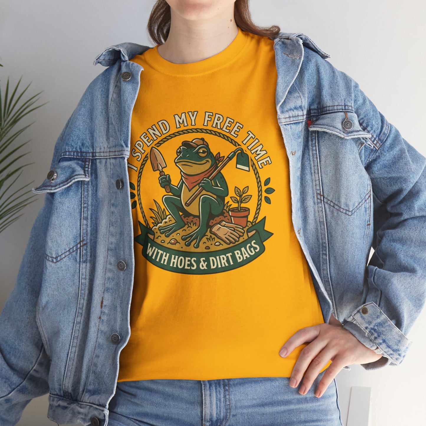 Gardening Frog T-Shirt — "I Spend My Free Time With Hoes & Dirt Bags" Funny Garden Tee