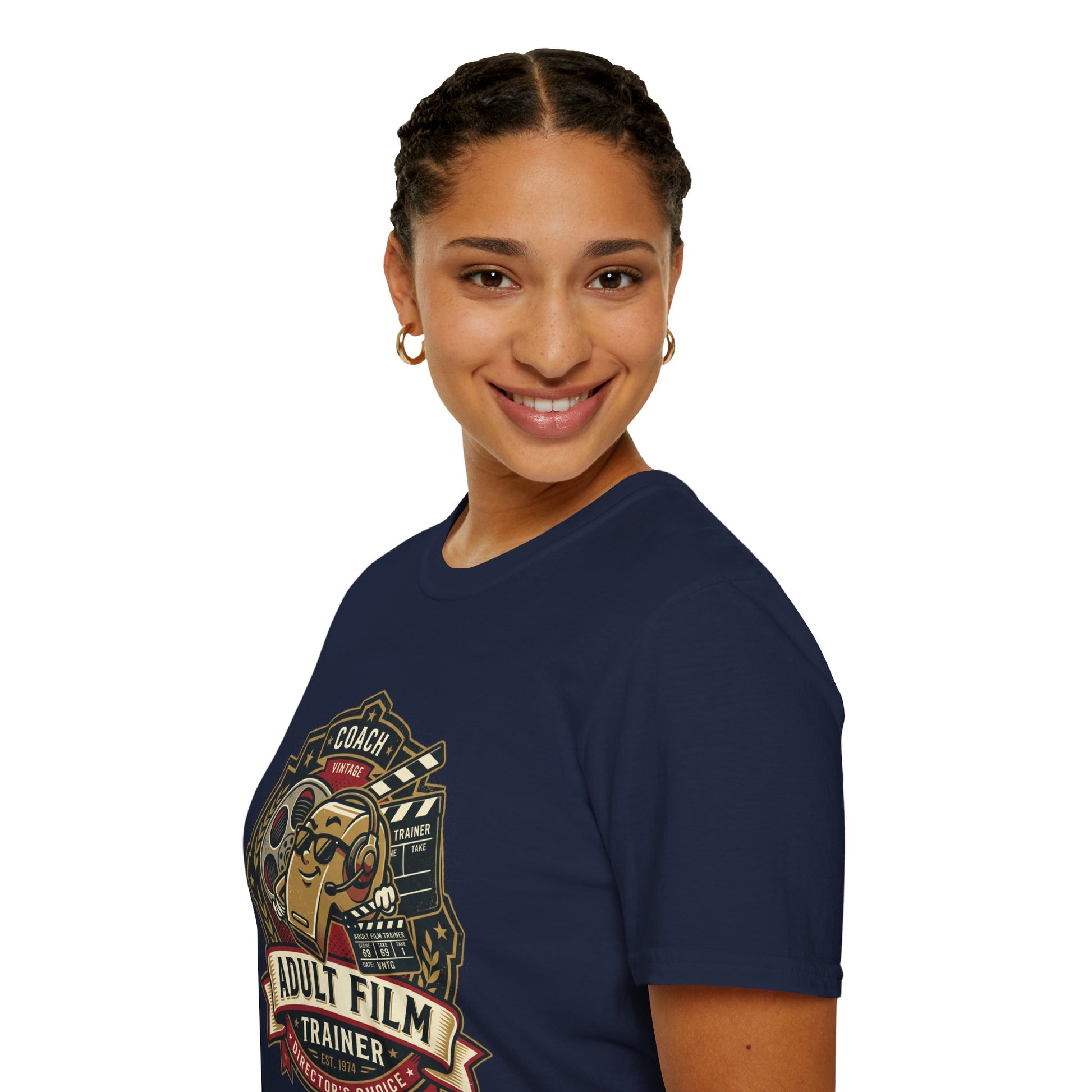 Adult Film Trainer T-Shirt — Vintage Director’s Coach Movie Reel Tee Printify